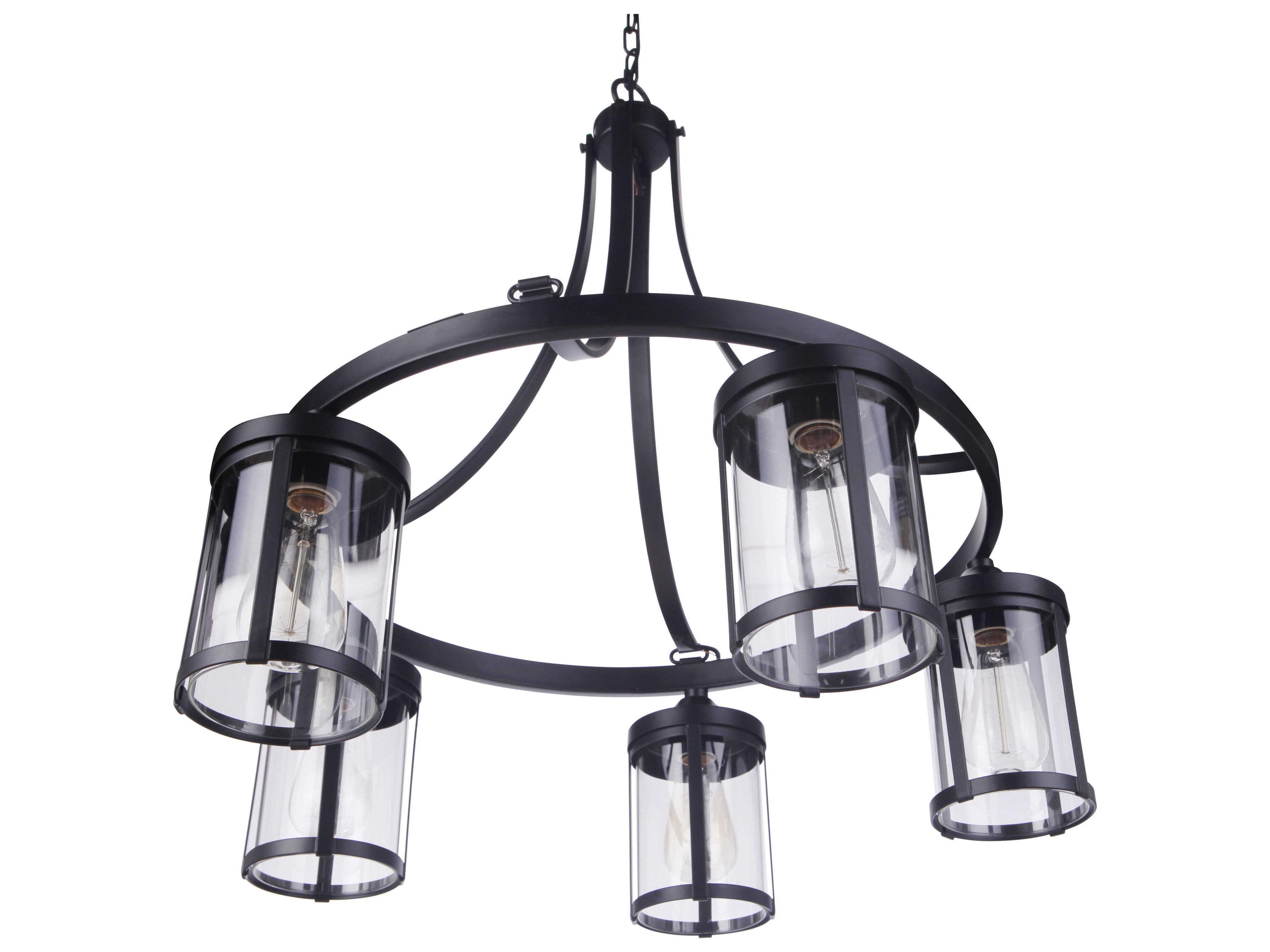 Craftmade Elliot 5-Light Flat Black Glass Cylinder Chandelier