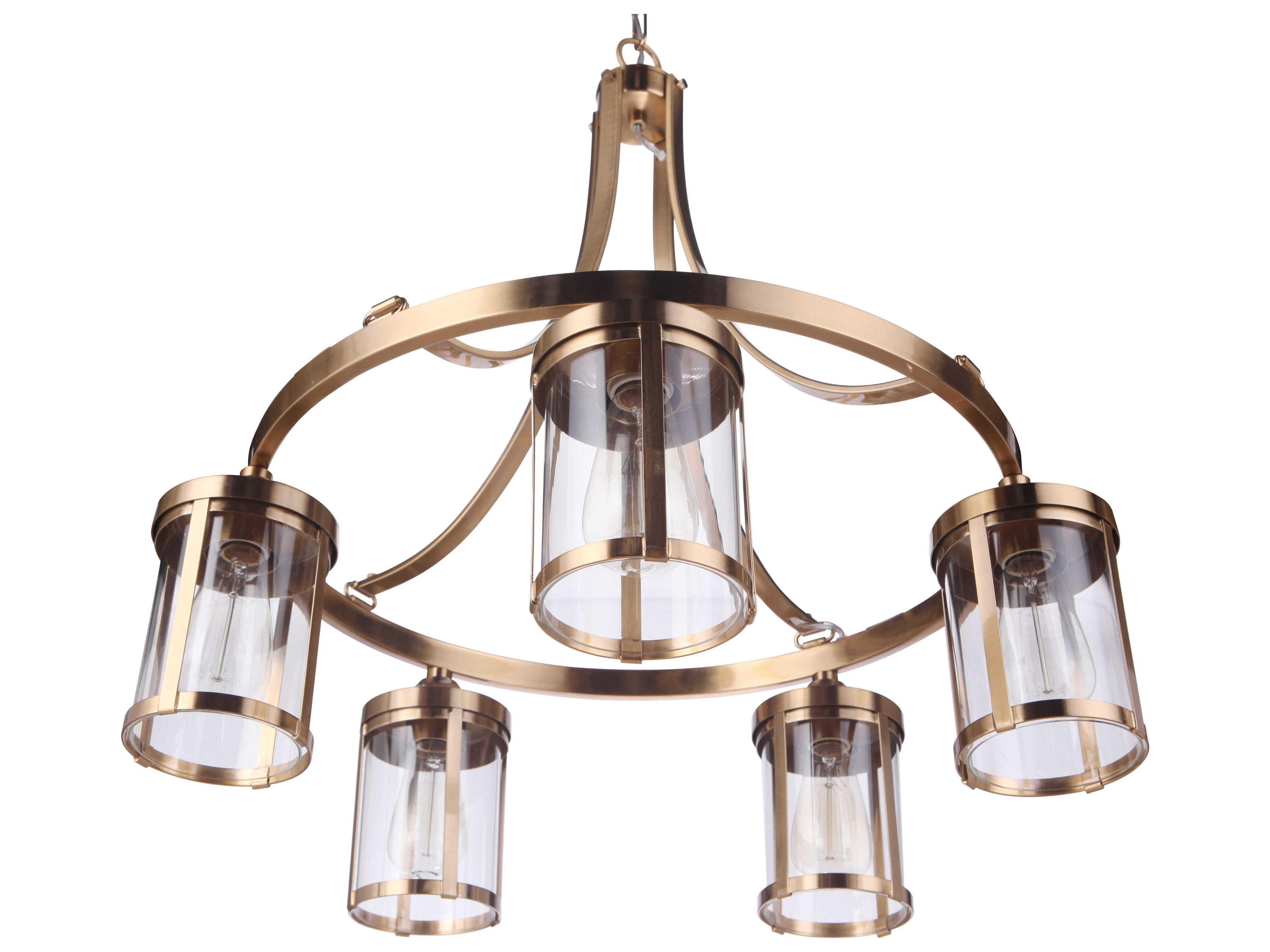 Craftmade Elliot 5-Light Satin Brass Glass Cylinder Chandelier