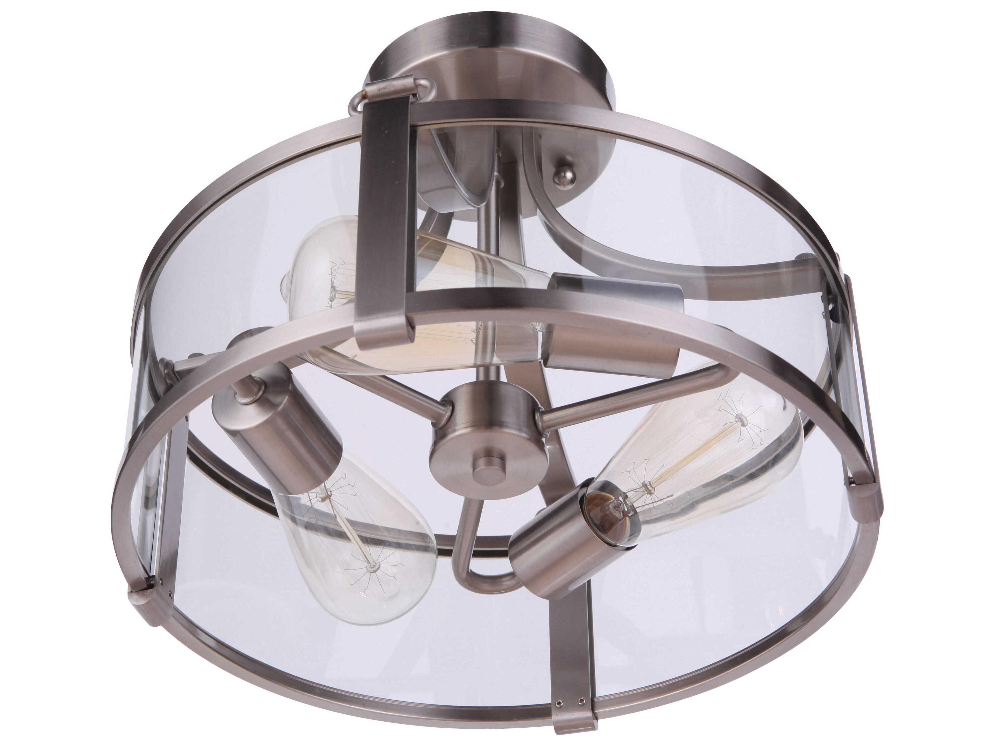 Craftmade Elliot 3-Light Brushed Polished Nickel Glass Drum Semi Flush Mount
