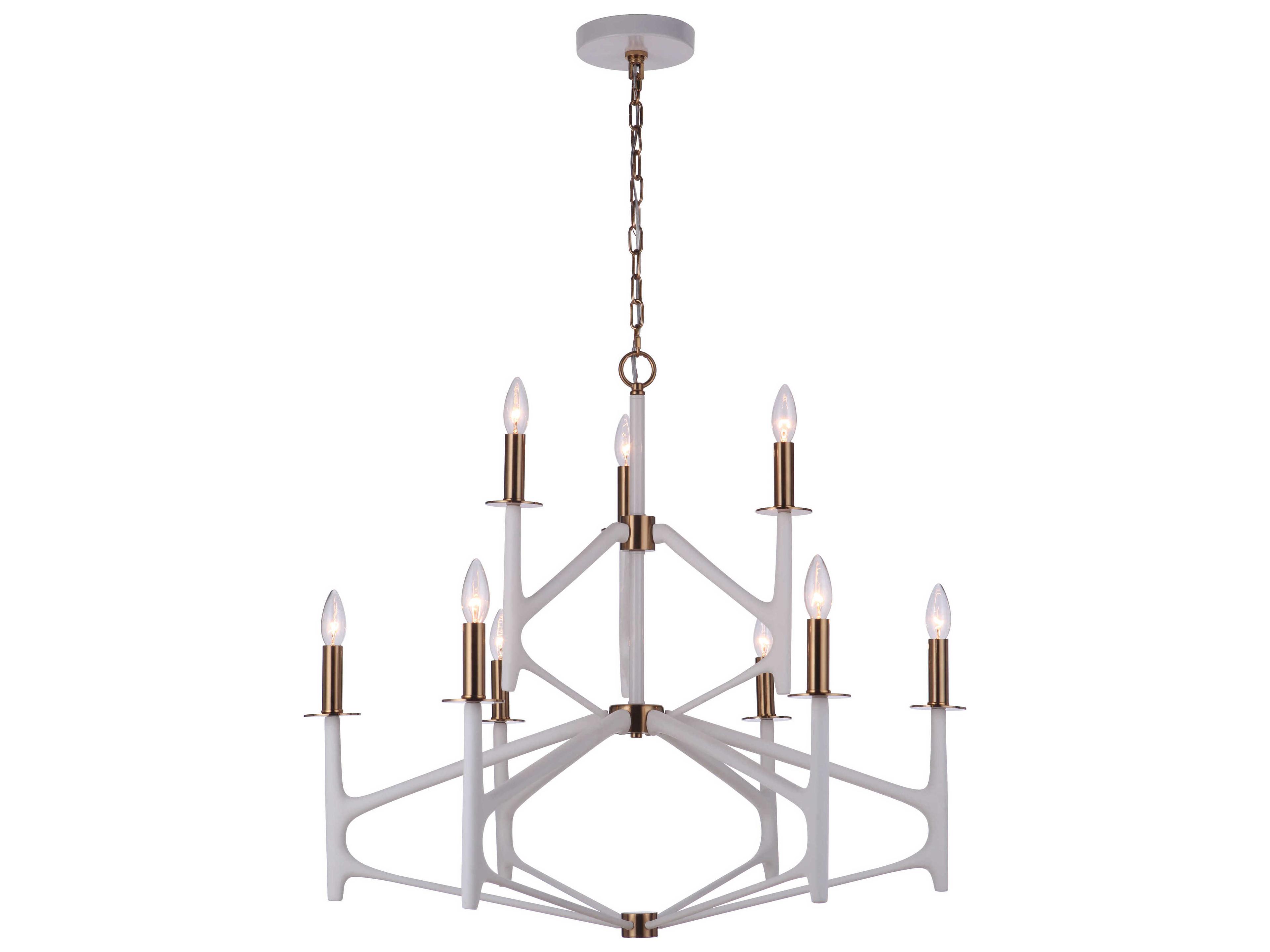 Craftmade The Reserve 9-Light Matte White Satin Brass Tiered Chandelier