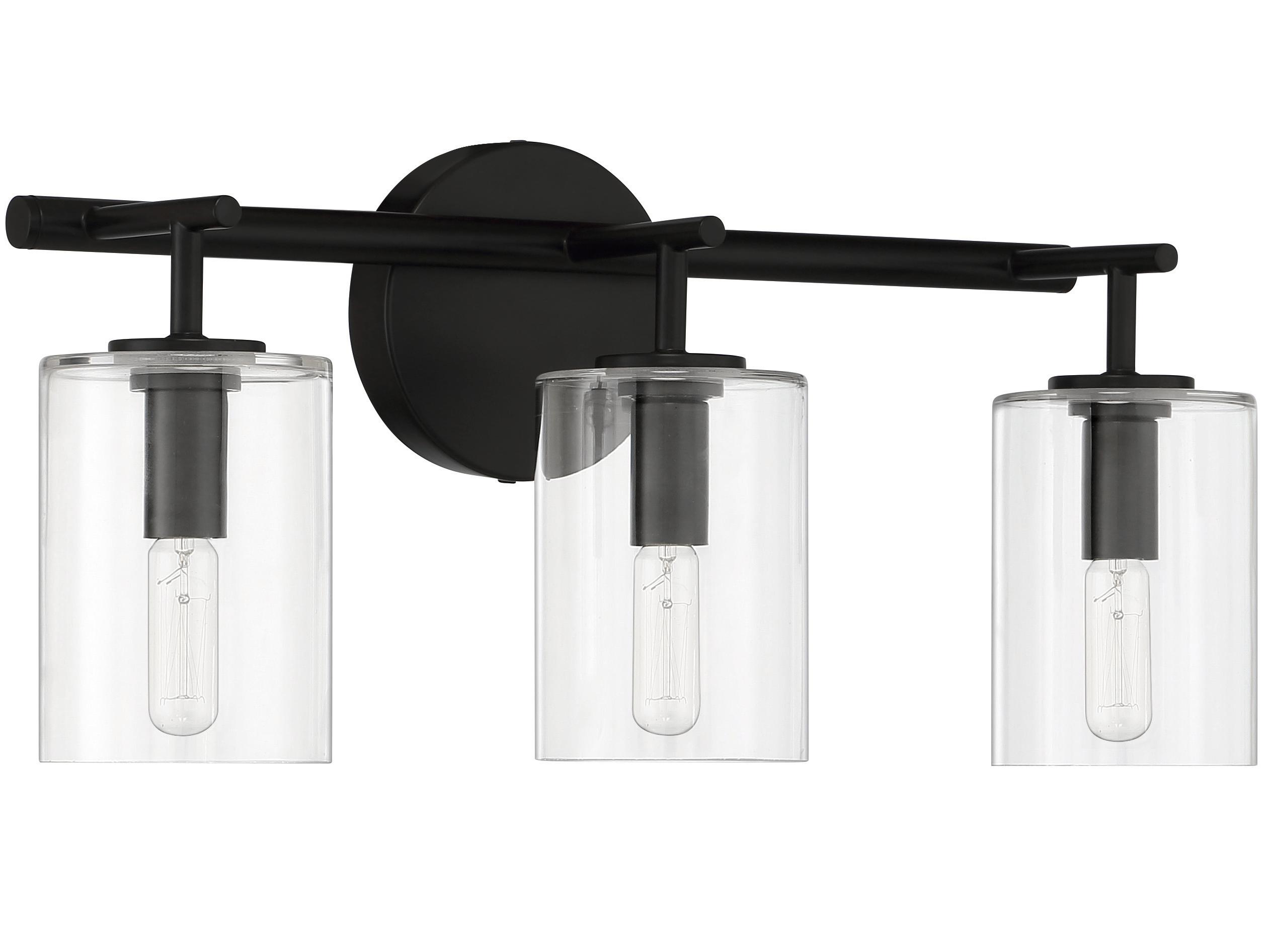 Craftmade Hailie 3-Light Flat Black Glass Vanity Light