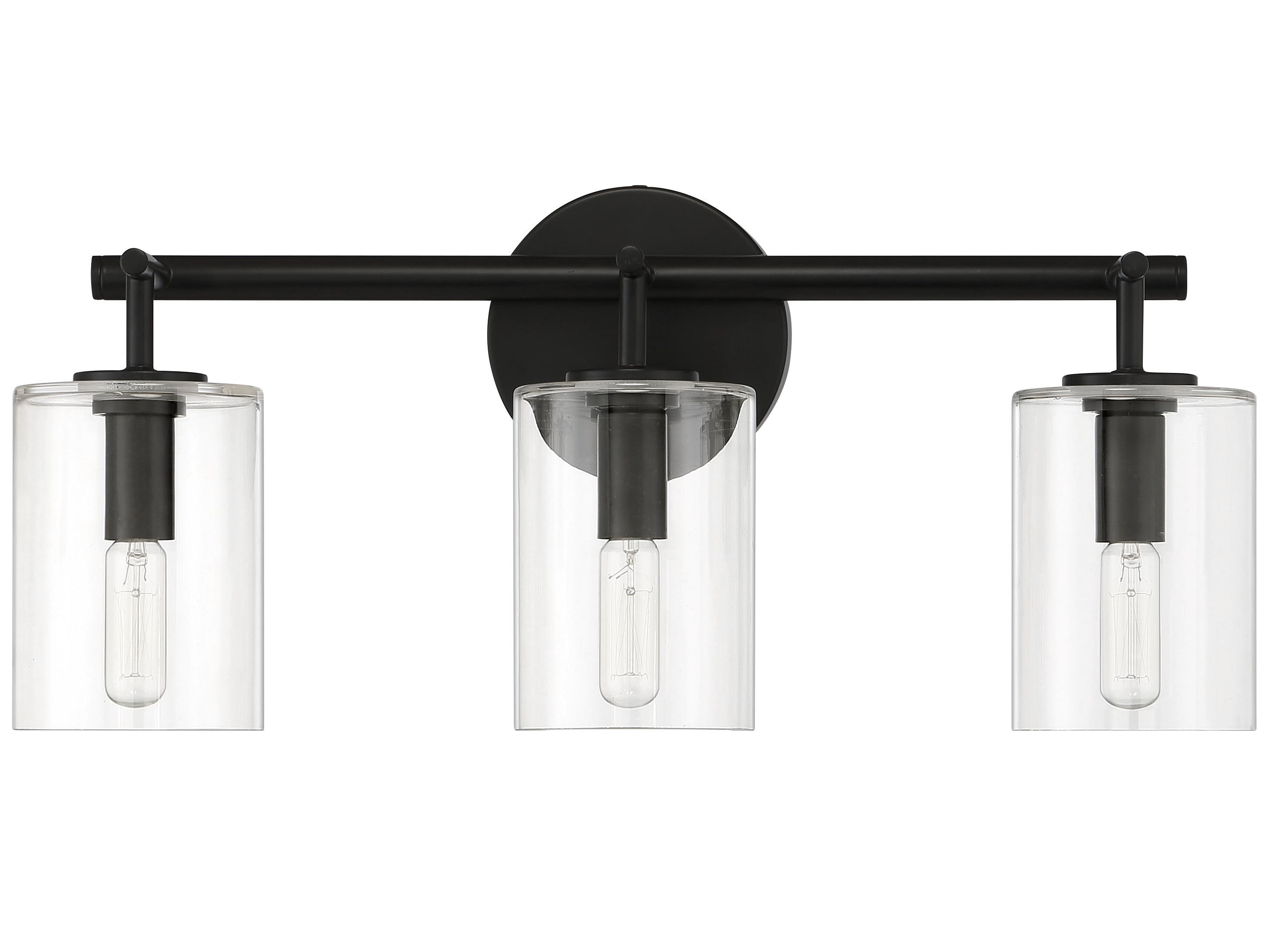 Craftmade Hailie 3-Light Flat Black Glass Vanity Light