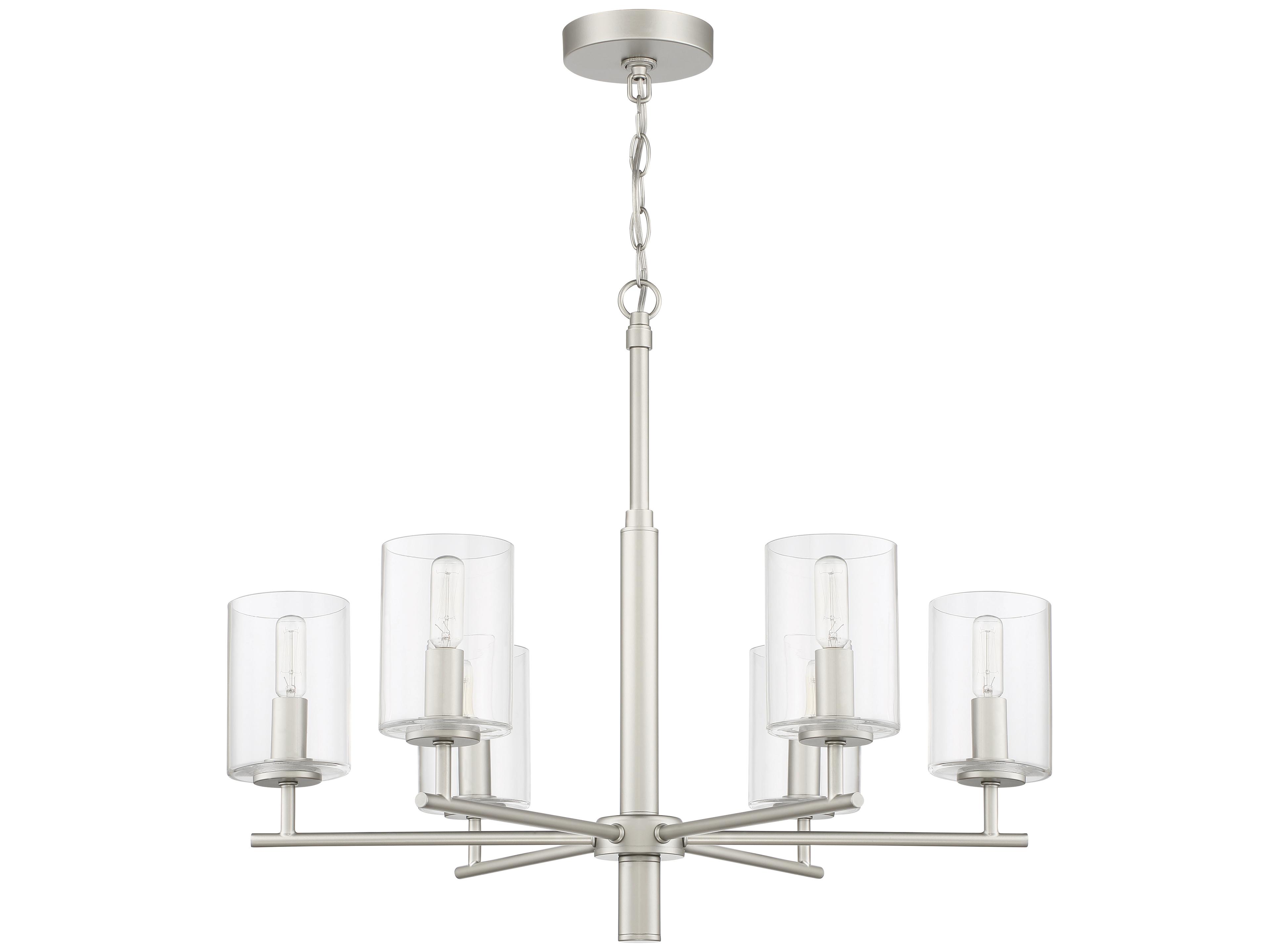 Craftmade Hailie 6-Light Satin Nickel Glass Cylinder Chandelier