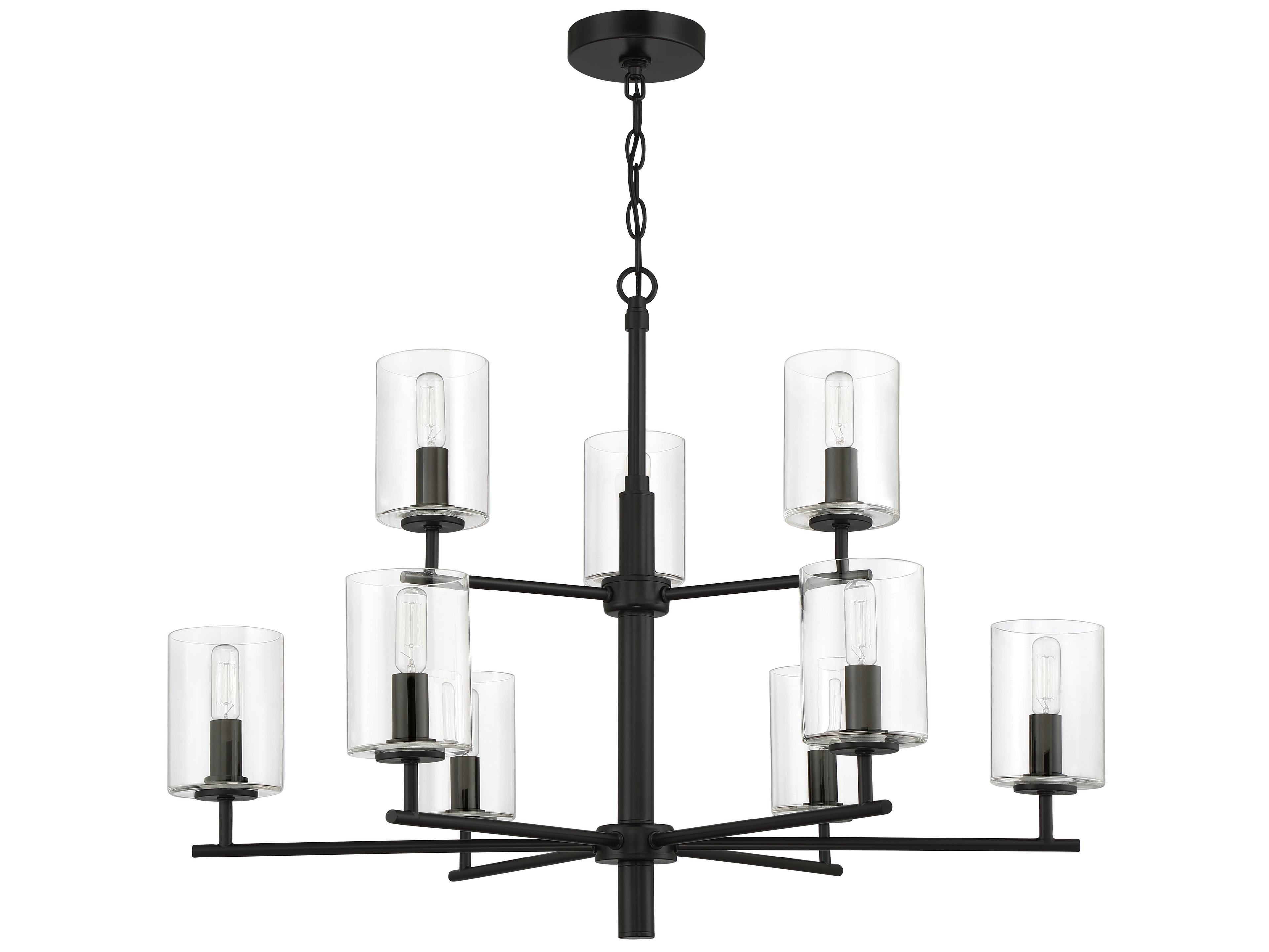 Craftmade Hailie 9-Light Flat Black Glass Cylinder Tiered Chandelier