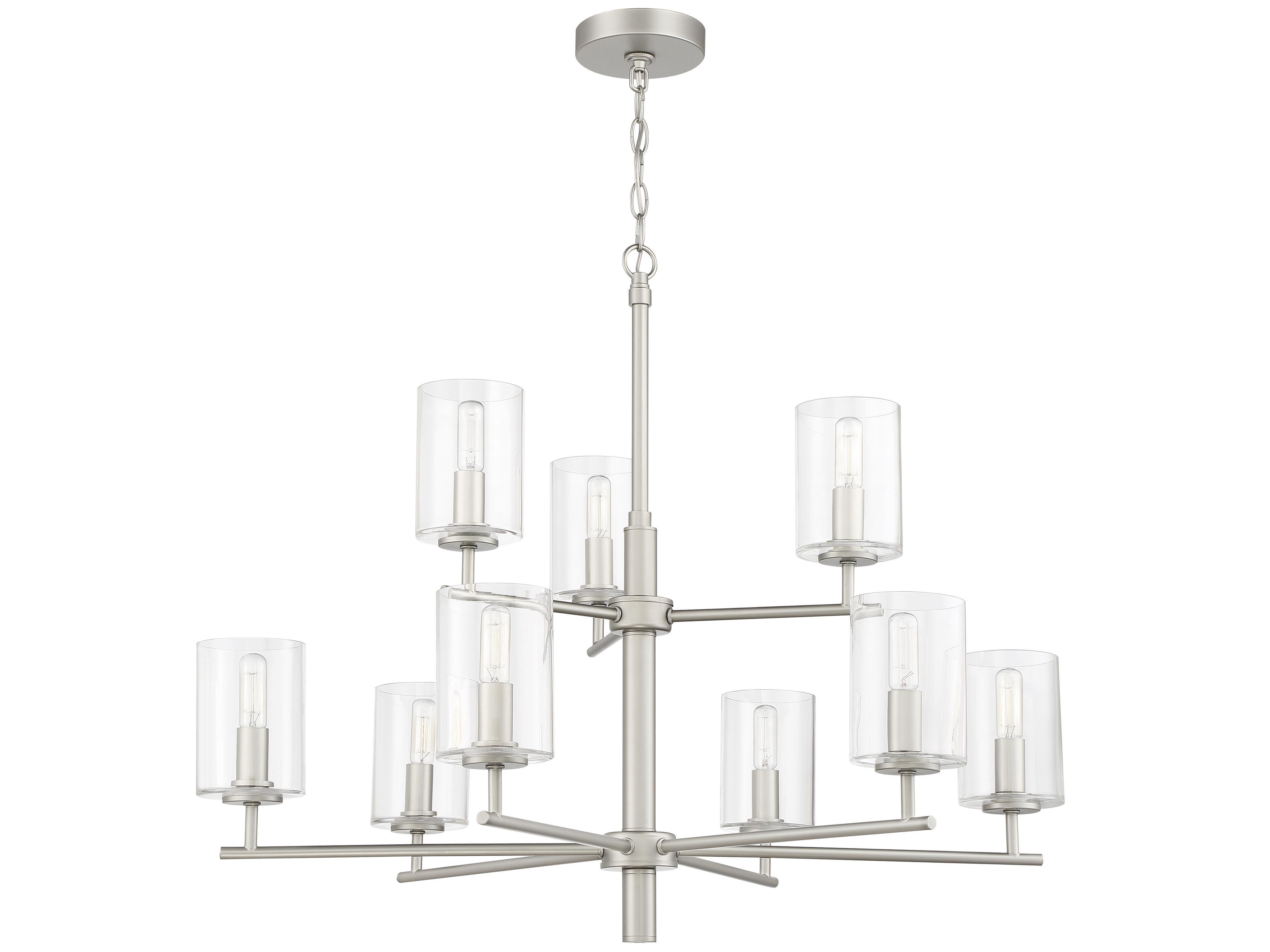 Craftmade Hailie 9-Light Satin Nickel Glass Cylinder Tiered Chandelier