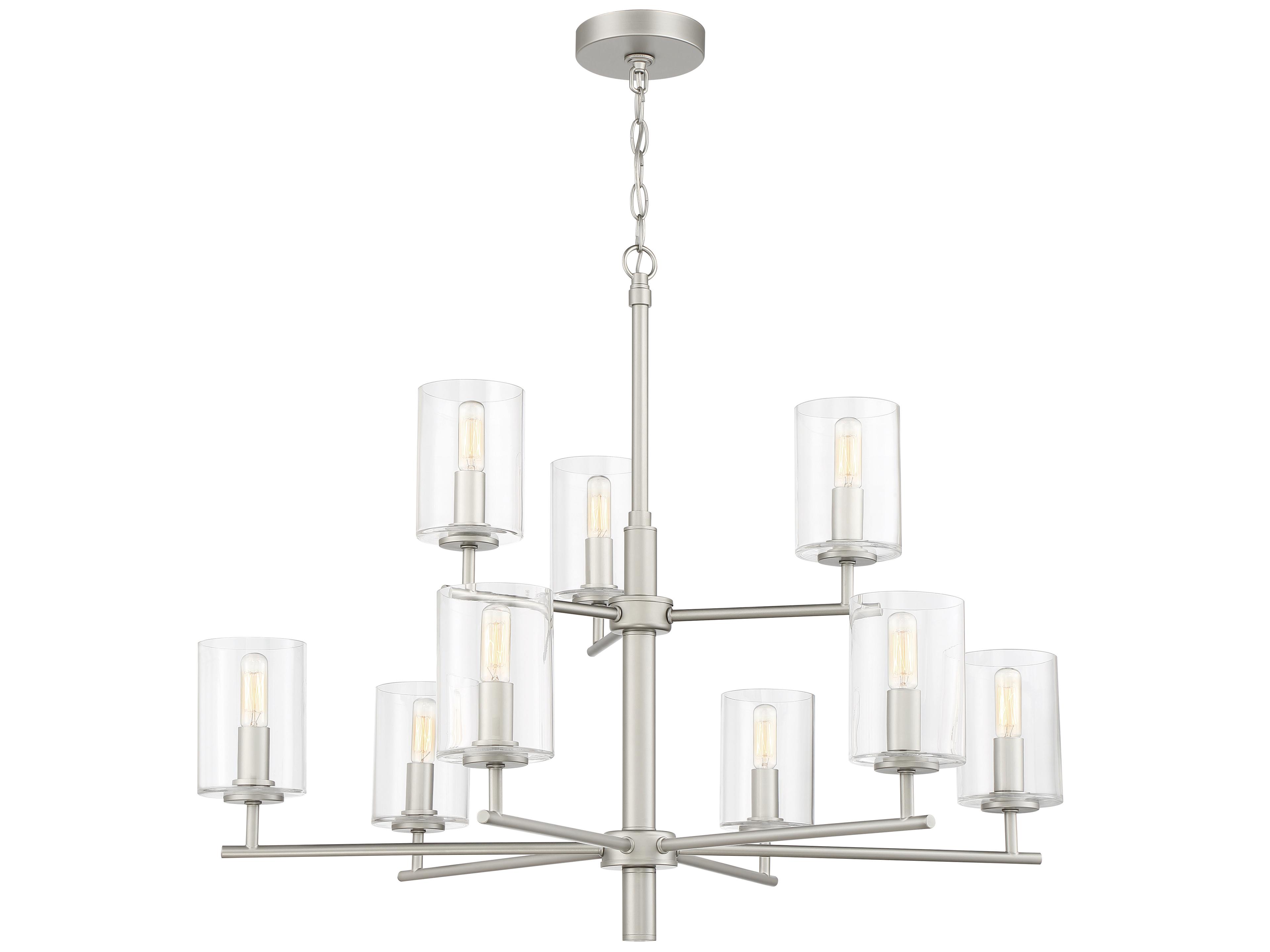 Craftmade Hailie 9-Light Satin Nickel Glass Cylinder Tiered Chandelier