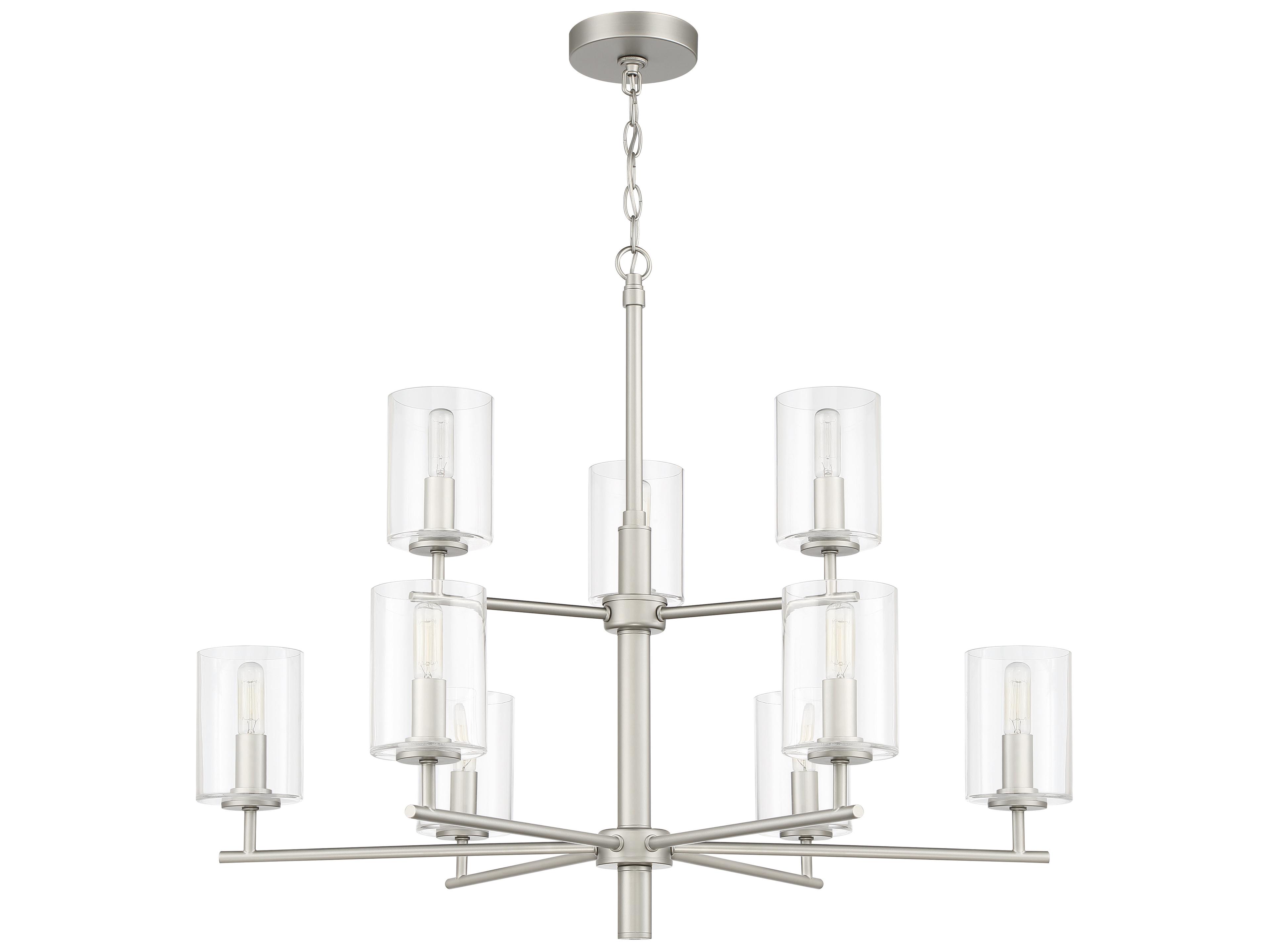 Craftmade Hailie 9-Light Satin Nickel Glass Cylinder Tiered Chandelier