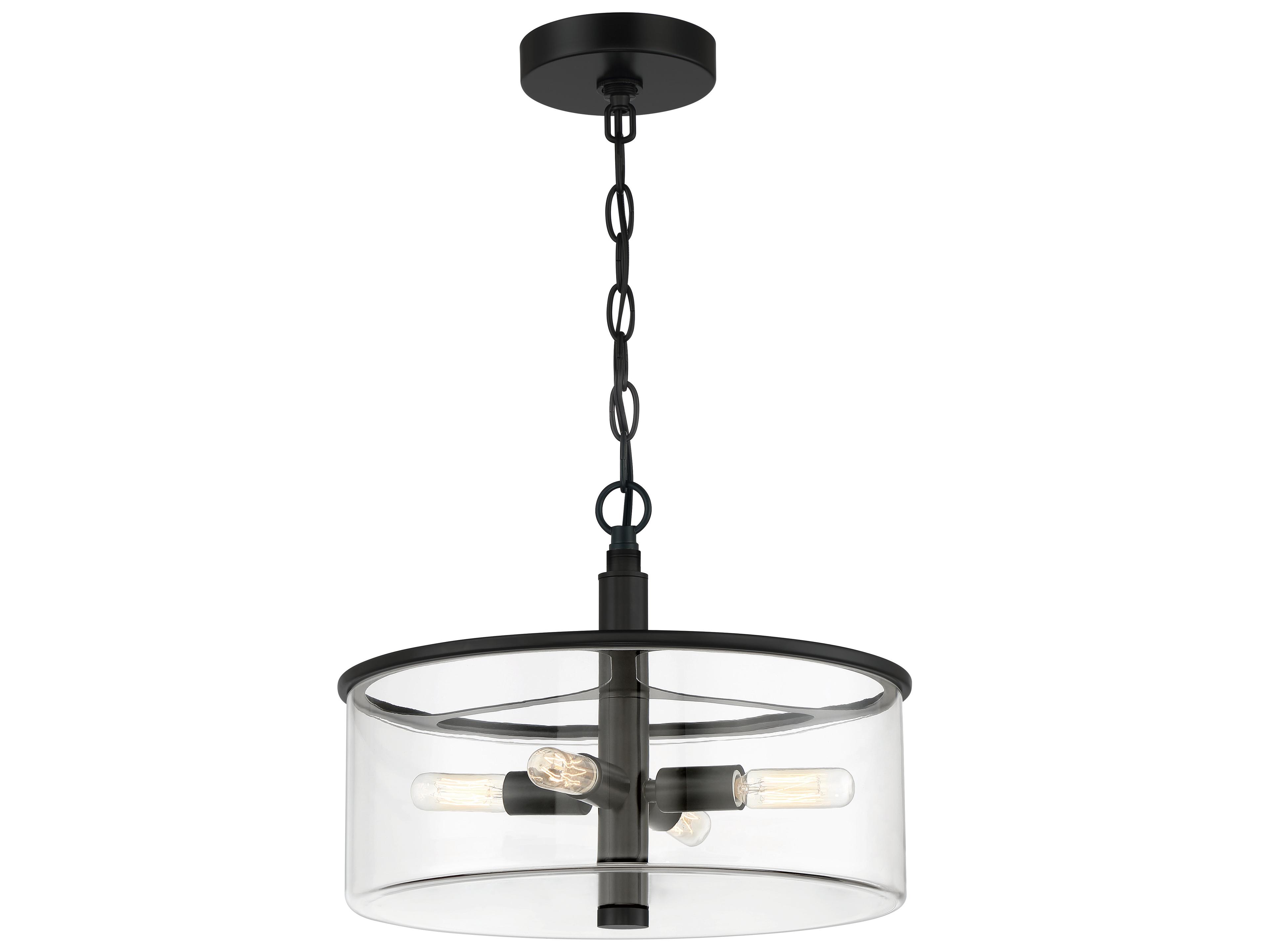 Craftmade Hailie 4-Light Flat Black Glass Drum Pendant