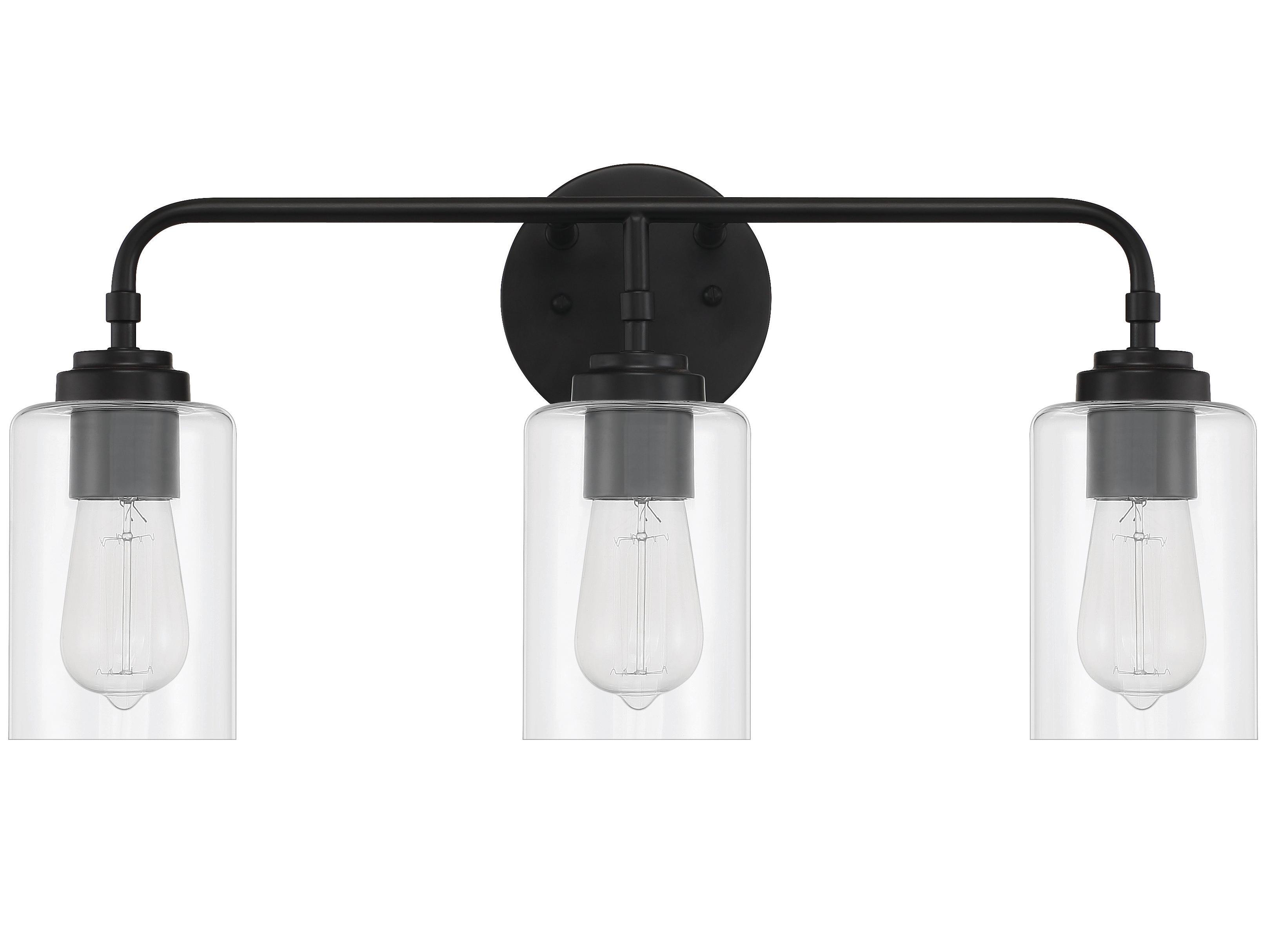 Craftmade Stowe 3-Light Flat Black Glass Vanity Light