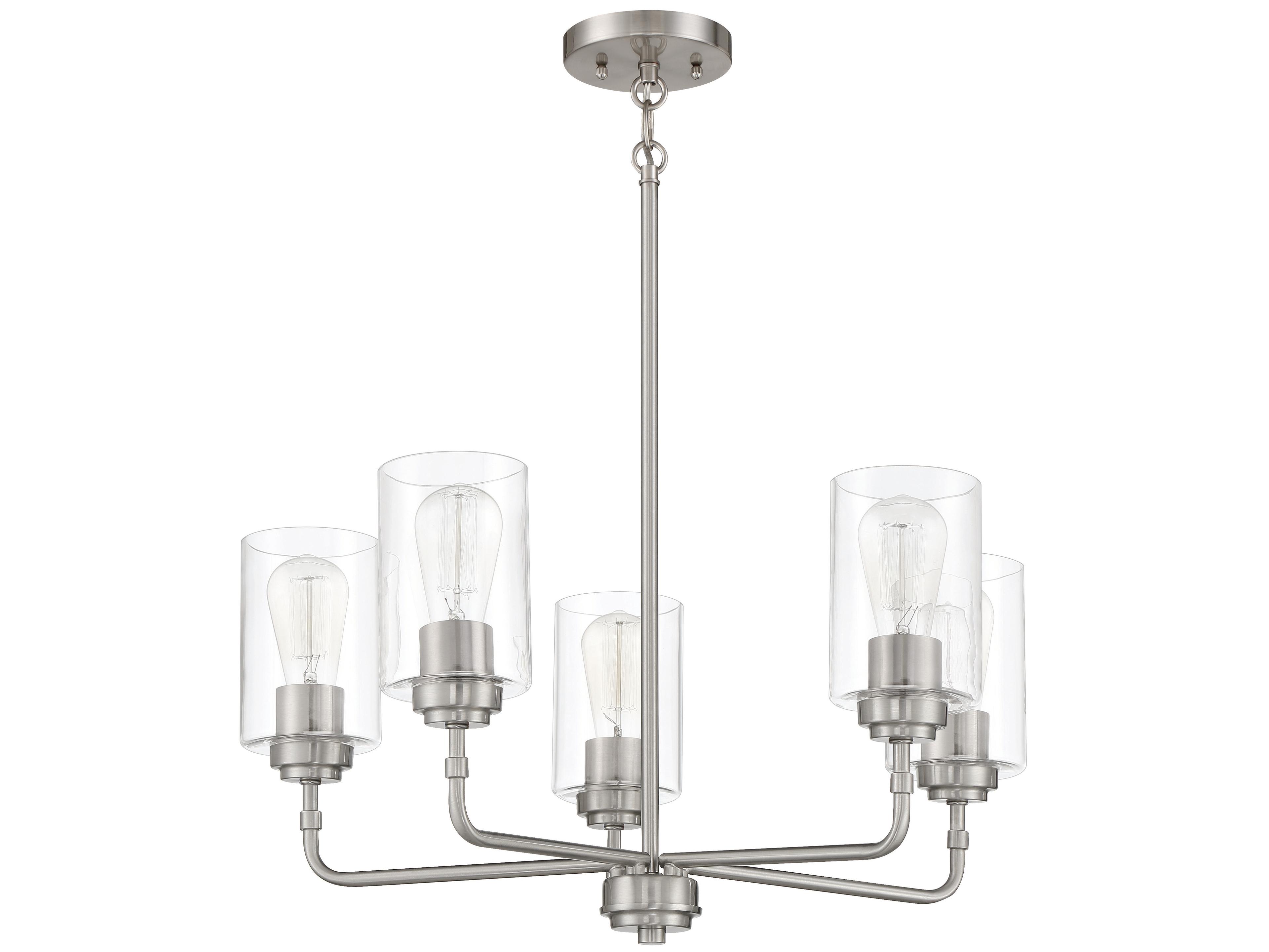 Craftmade Stowe 5-Light Brushed Polished Nickel Glass Cylinder Chandelier