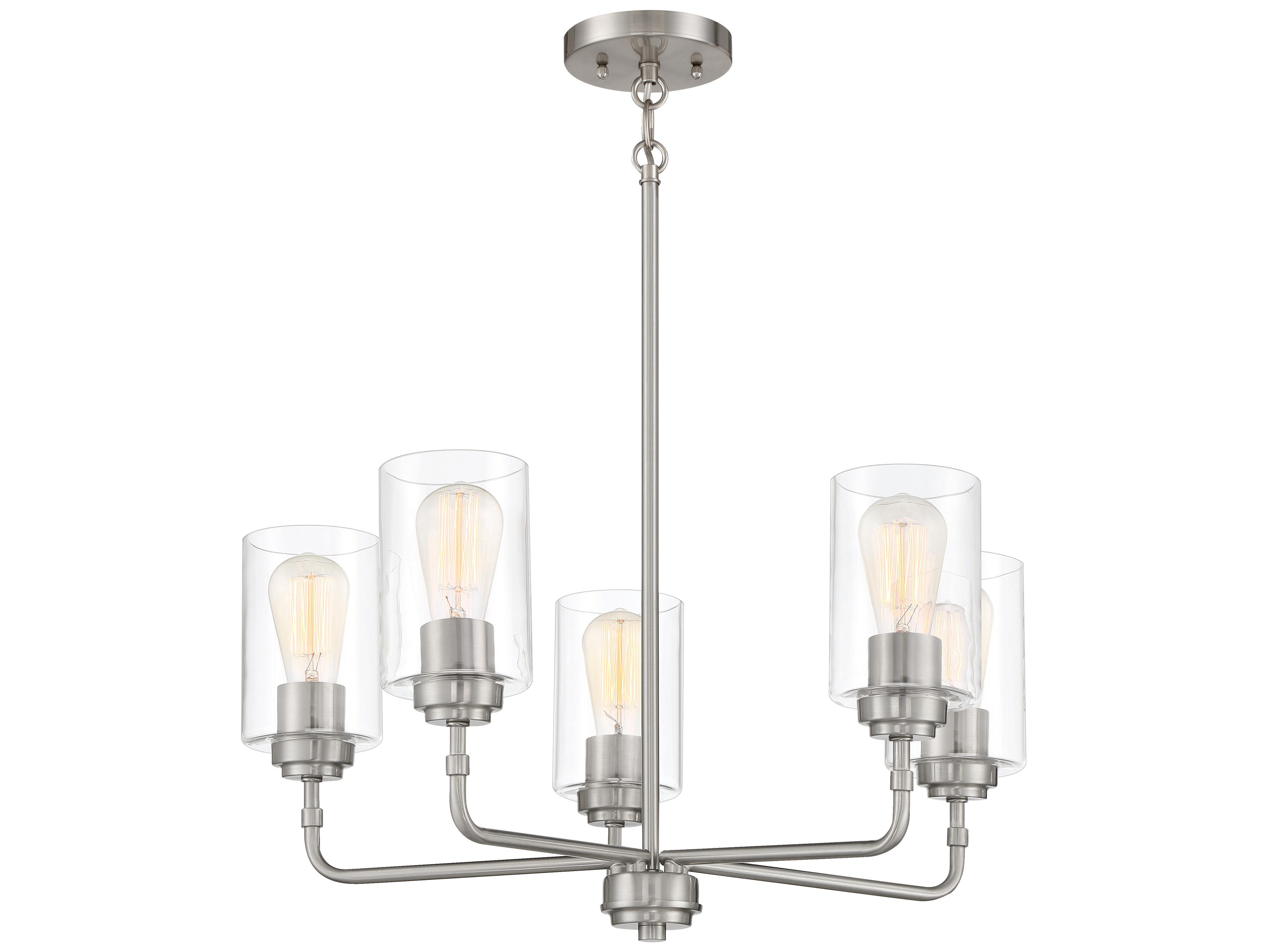 Craftmade Stowe 5-Light Brushed Polished Nickel Glass Cylinder Chandelier