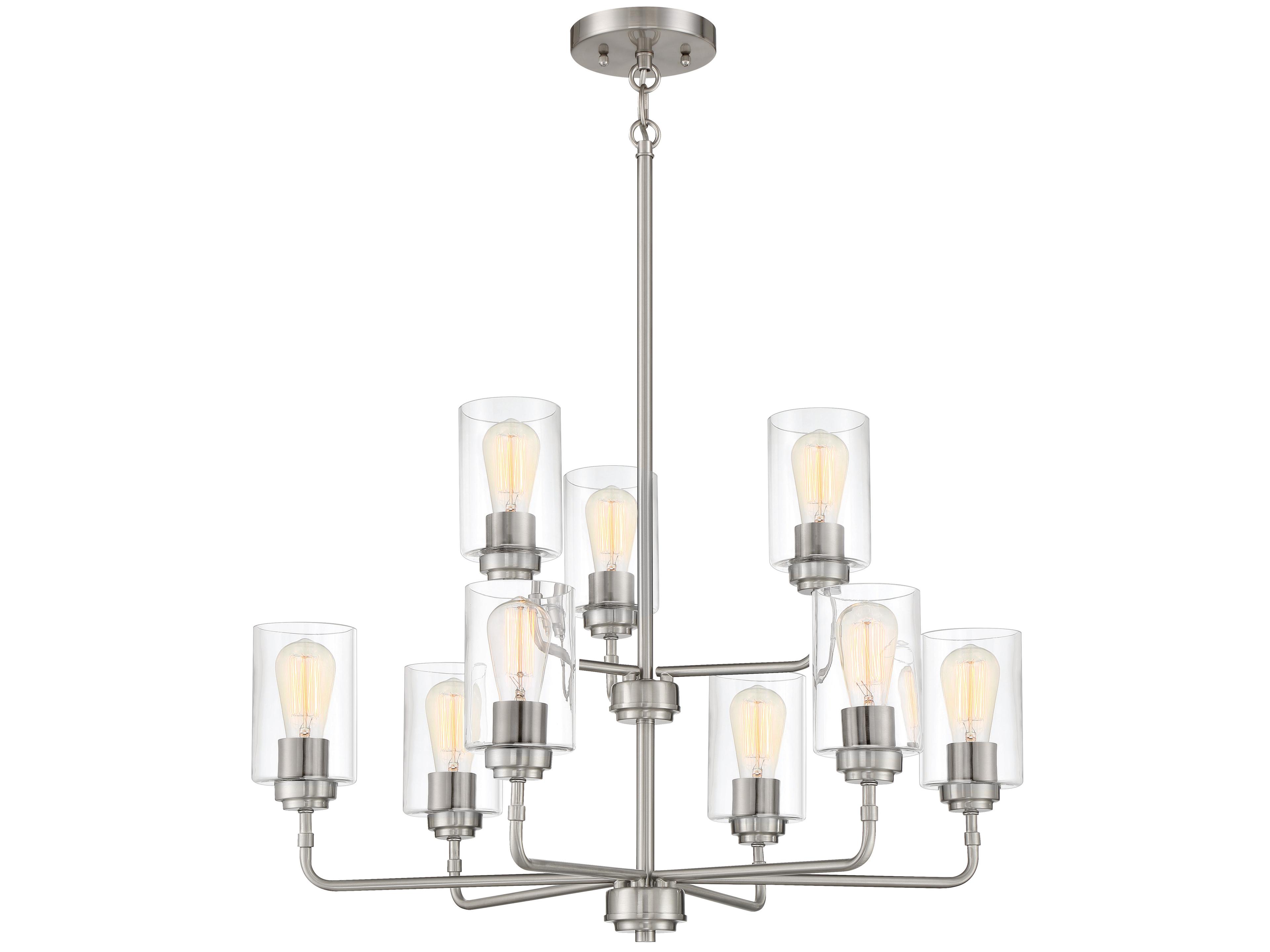Craftmade Stowe 9-Light Brushed Polished Nickel Glass Cylinder Chandelier