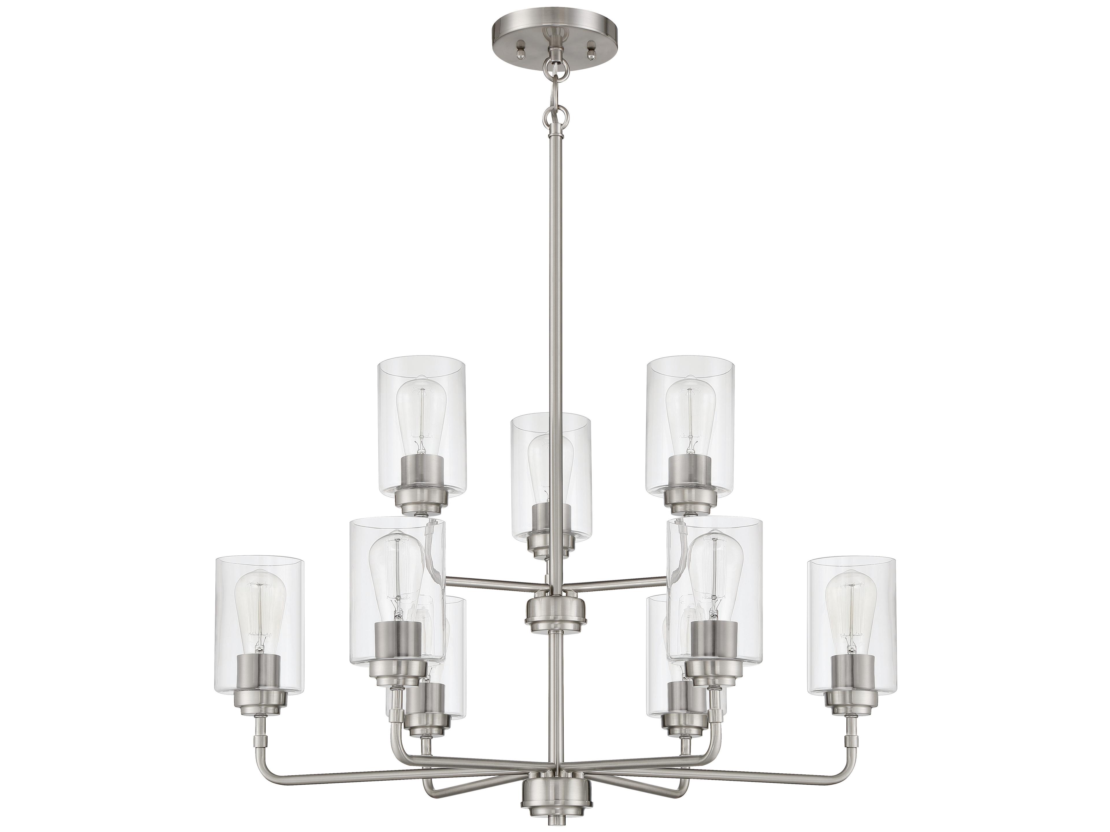 Craftmade Stowe 9-Light Brushed Polished Nickel Glass Cylinder Chandelier