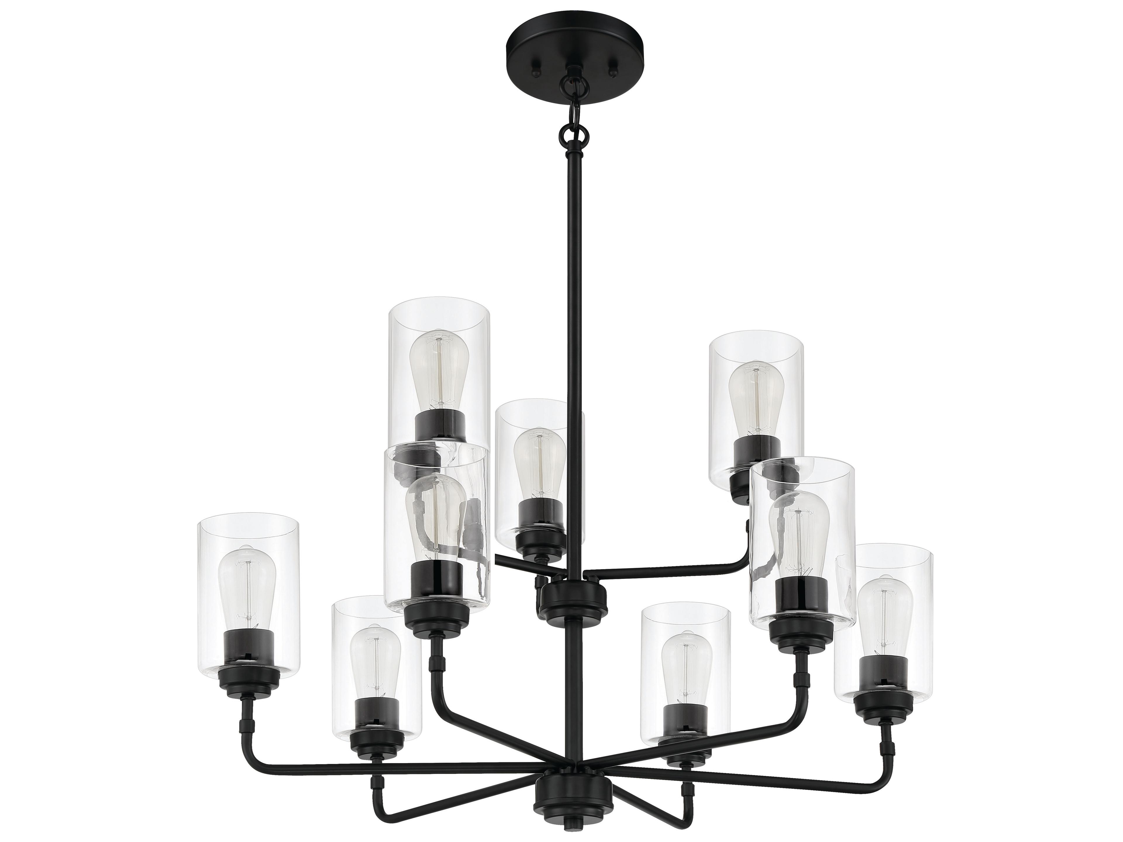 Craftmade Stowe 9-Light Flat Black Glass Cylinder Chandelier