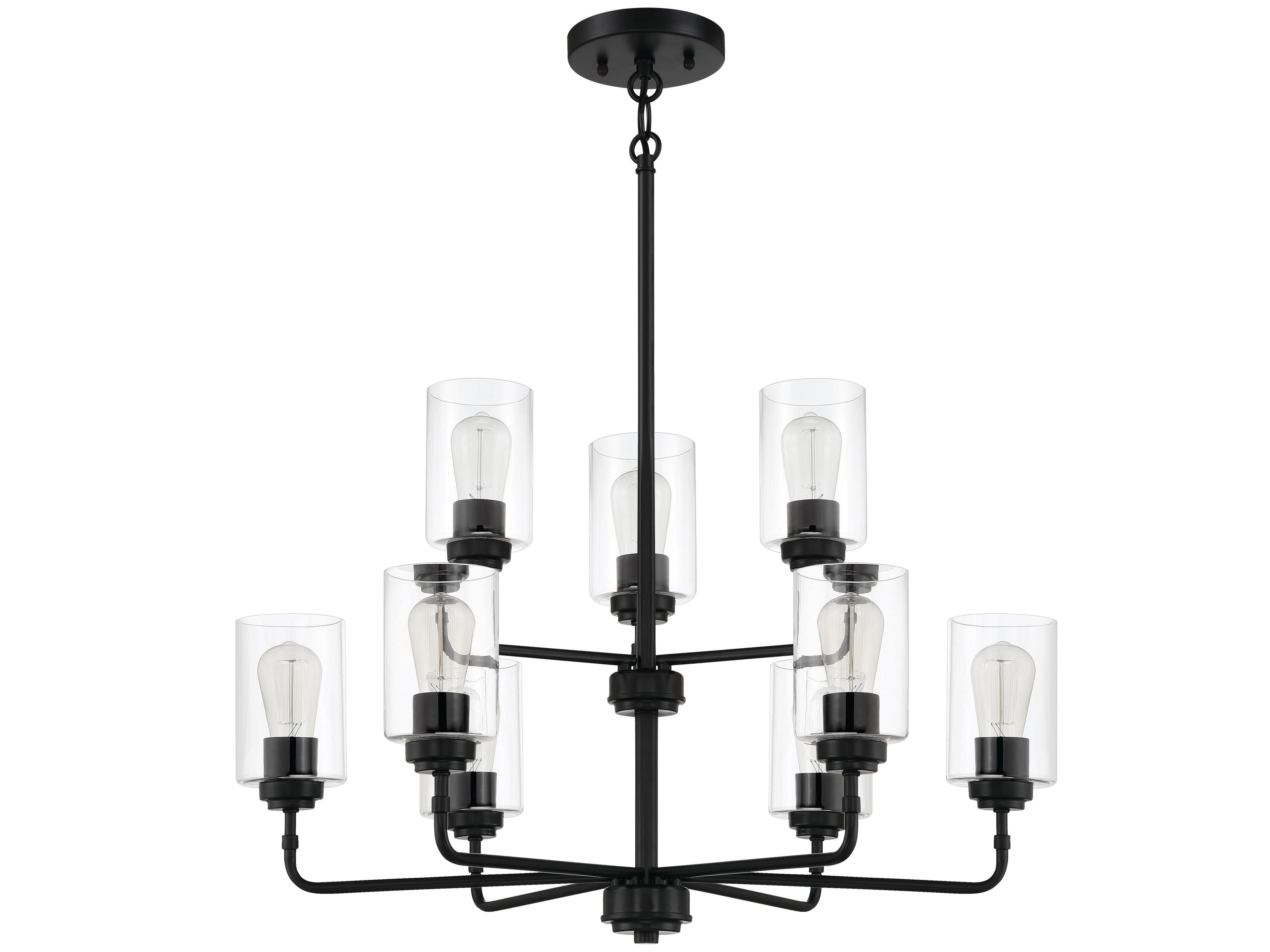 Craftmade Stowe 9-Light Flat Black Glass Cylinder Chandelier