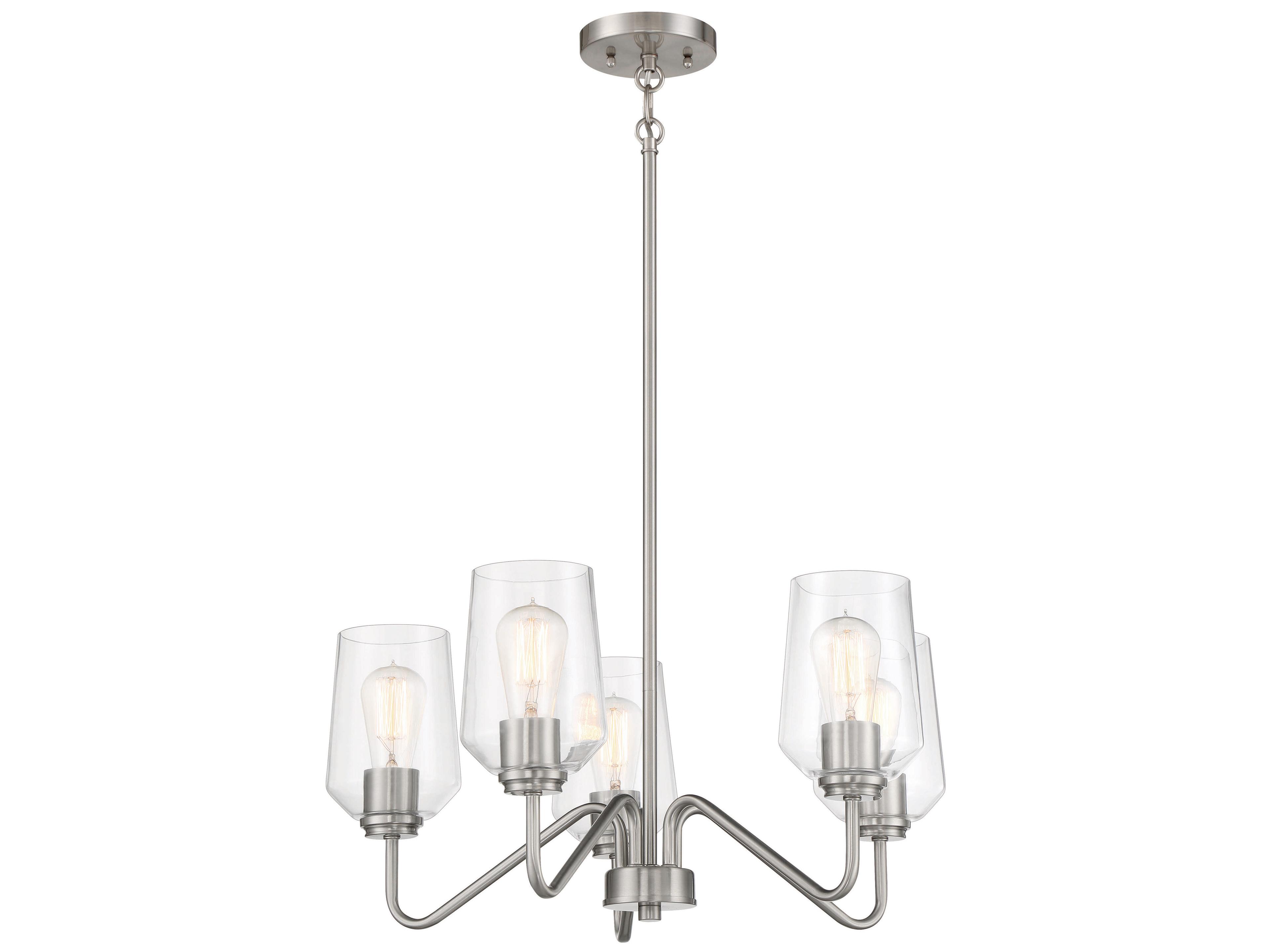 Craftmade Shayna 5-Light Brushed Polished Nickel Glass Cylinder Chandelier