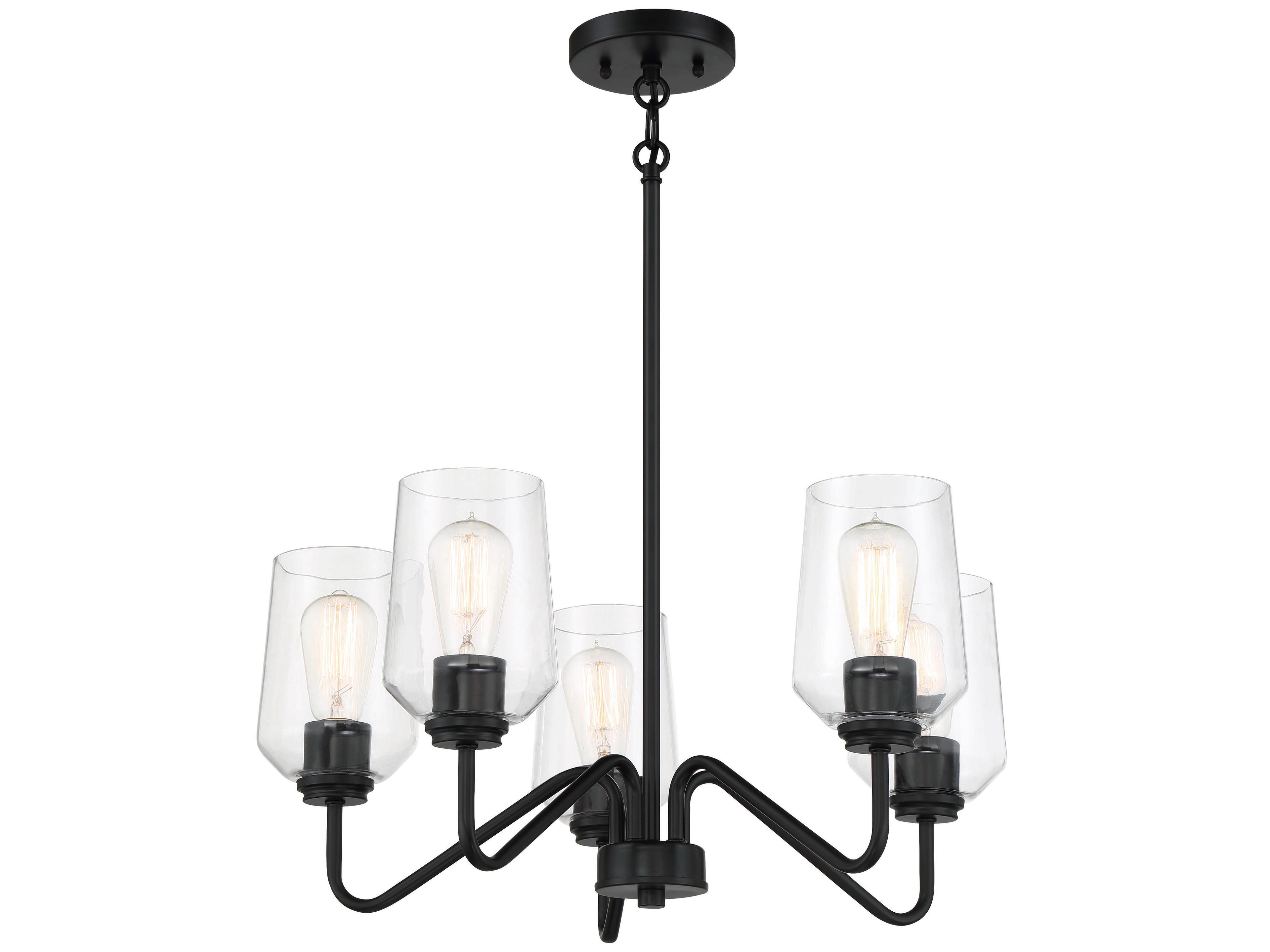 Craftmade Shayna 5-Light Flat Black Glass Cylinder Chandelier