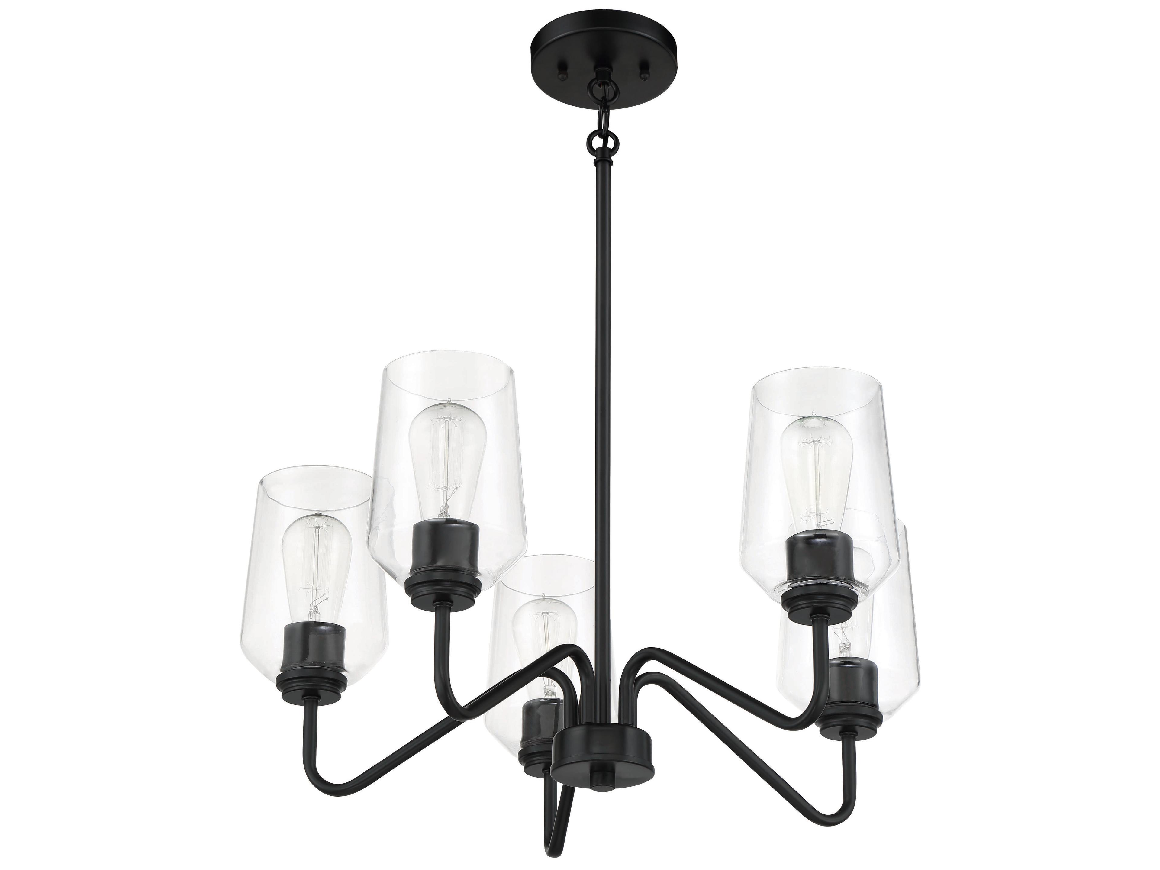 Craftmade Shayna 5-Light Flat Black Glass Cylinder Chandelier