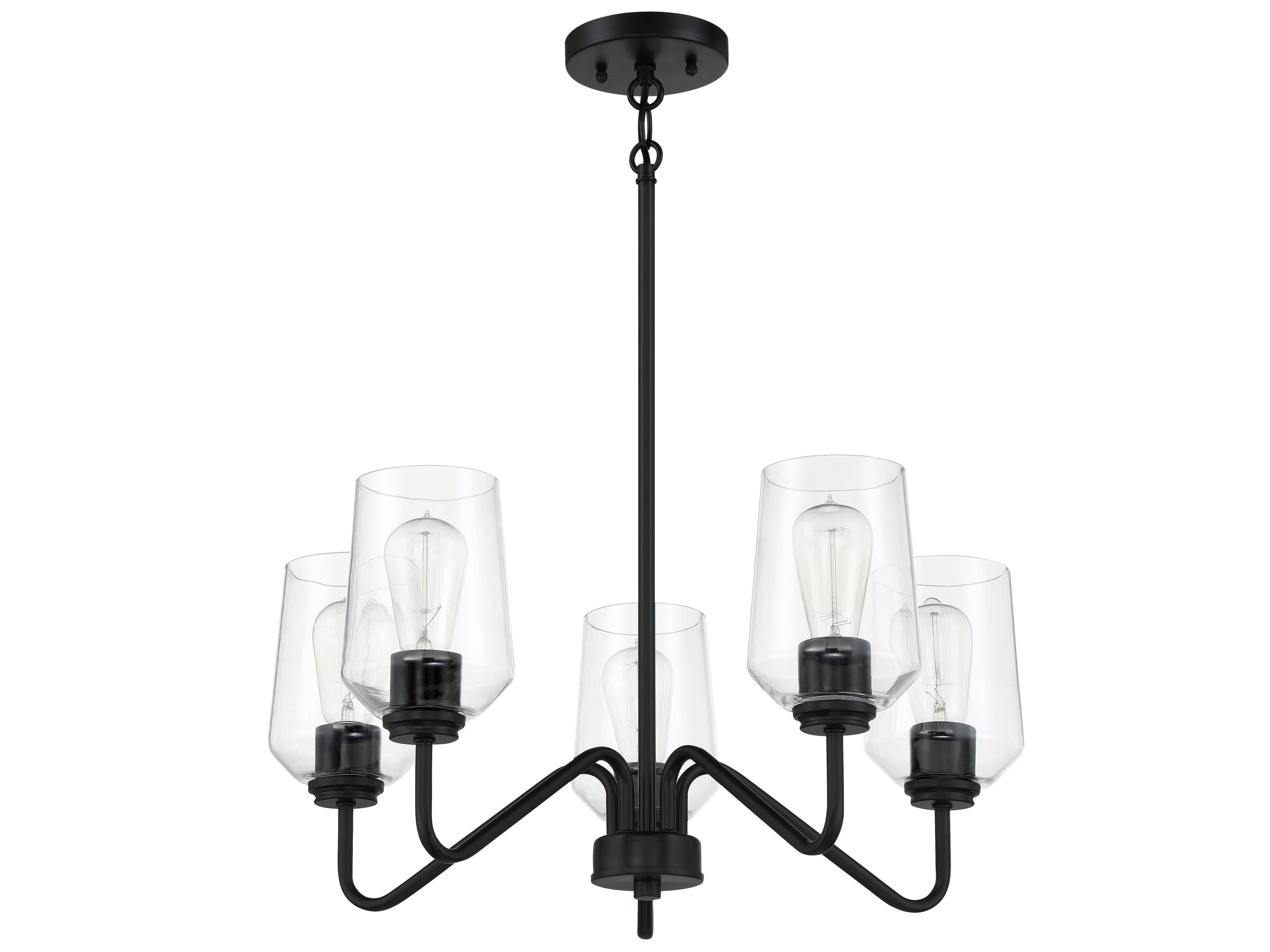 Craftmade Shayna 5-Light Flat Black Glass Cylinder Chandelier