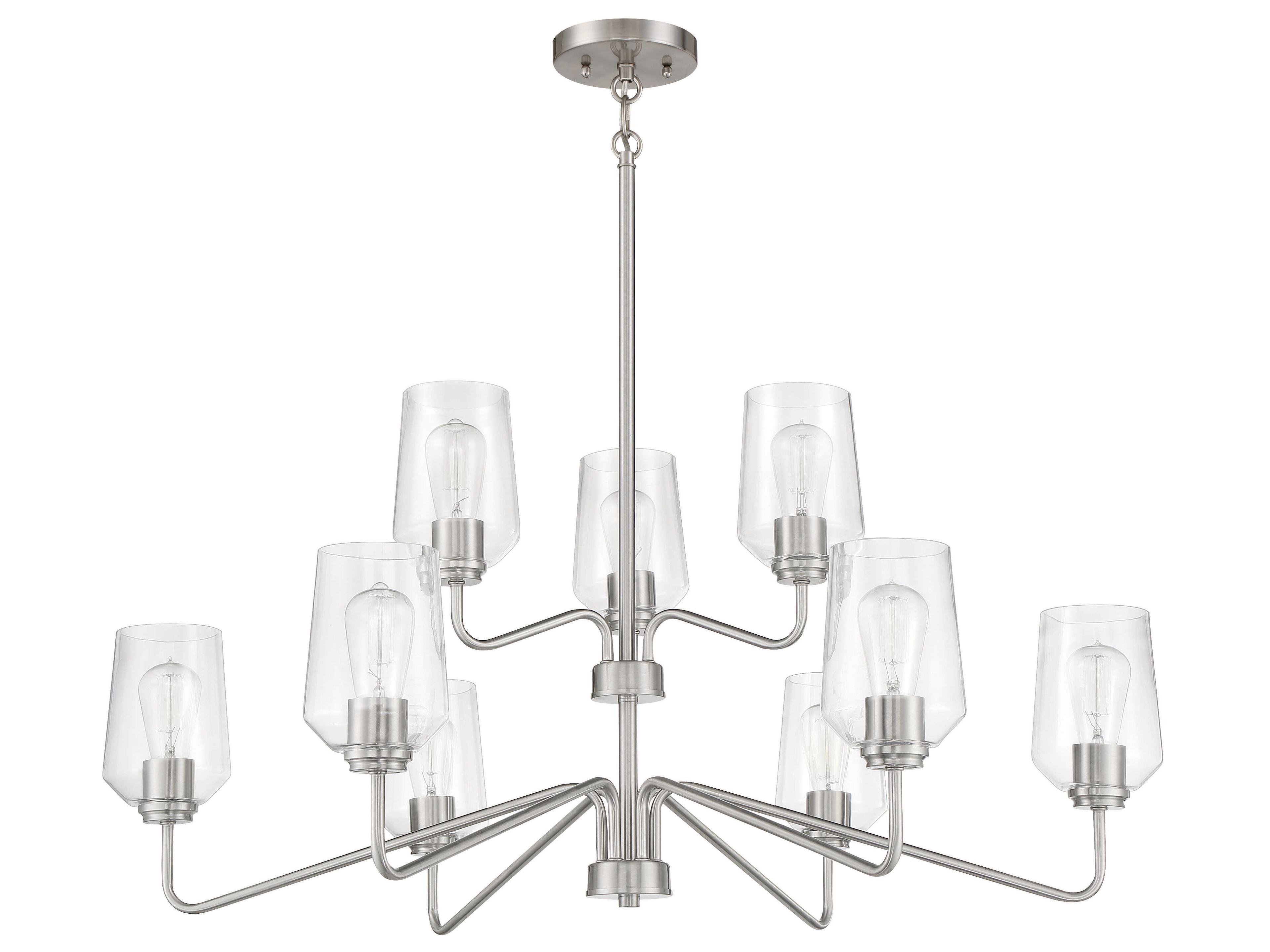 Craftmade Shayna 9-Light Brushed Polished Nickel Glass Cylinder Tiered Chandelier
