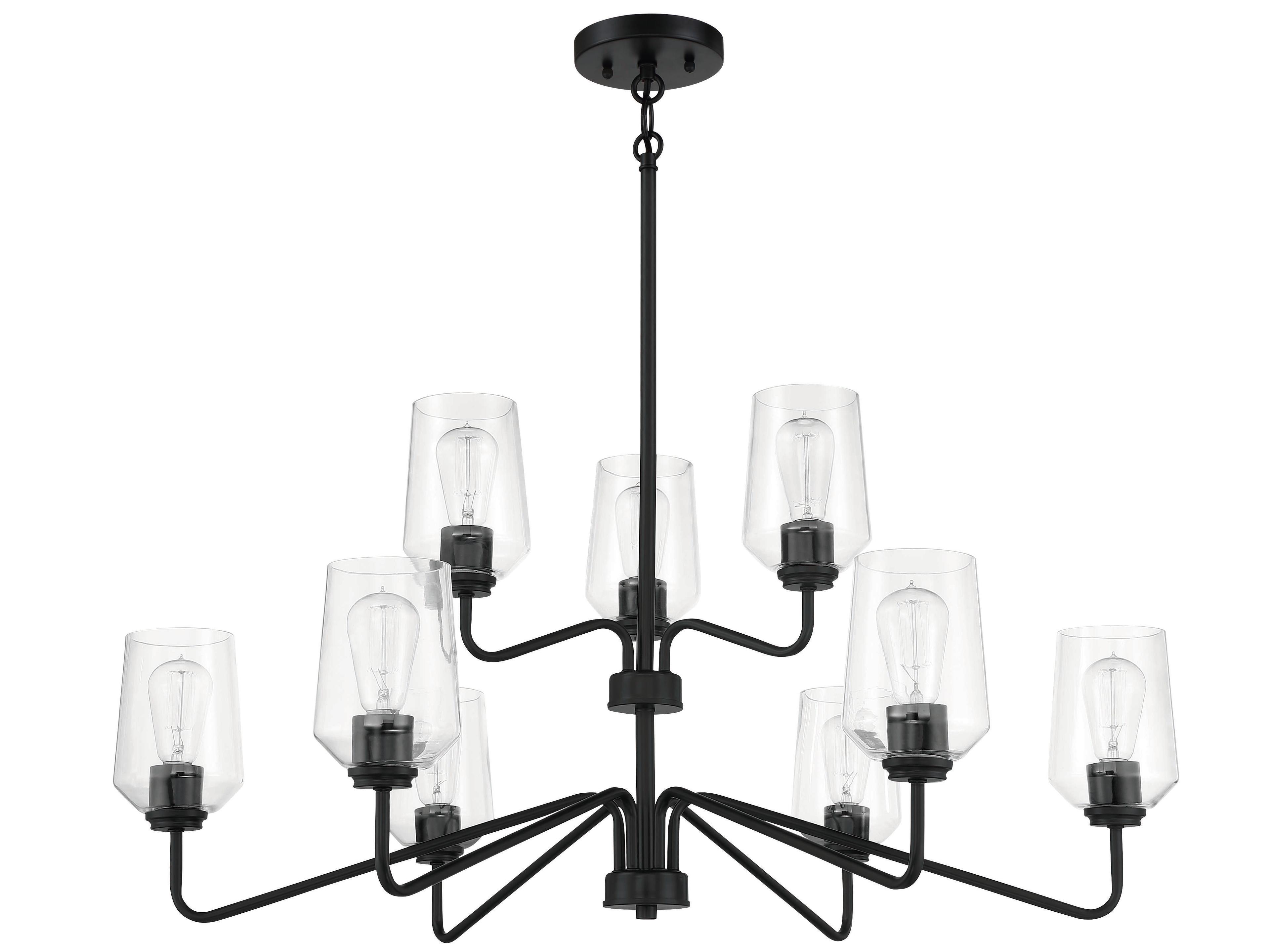 Craftmade Shayna 9-Light Flat Black Glass Cylinder Tiered Chandelier