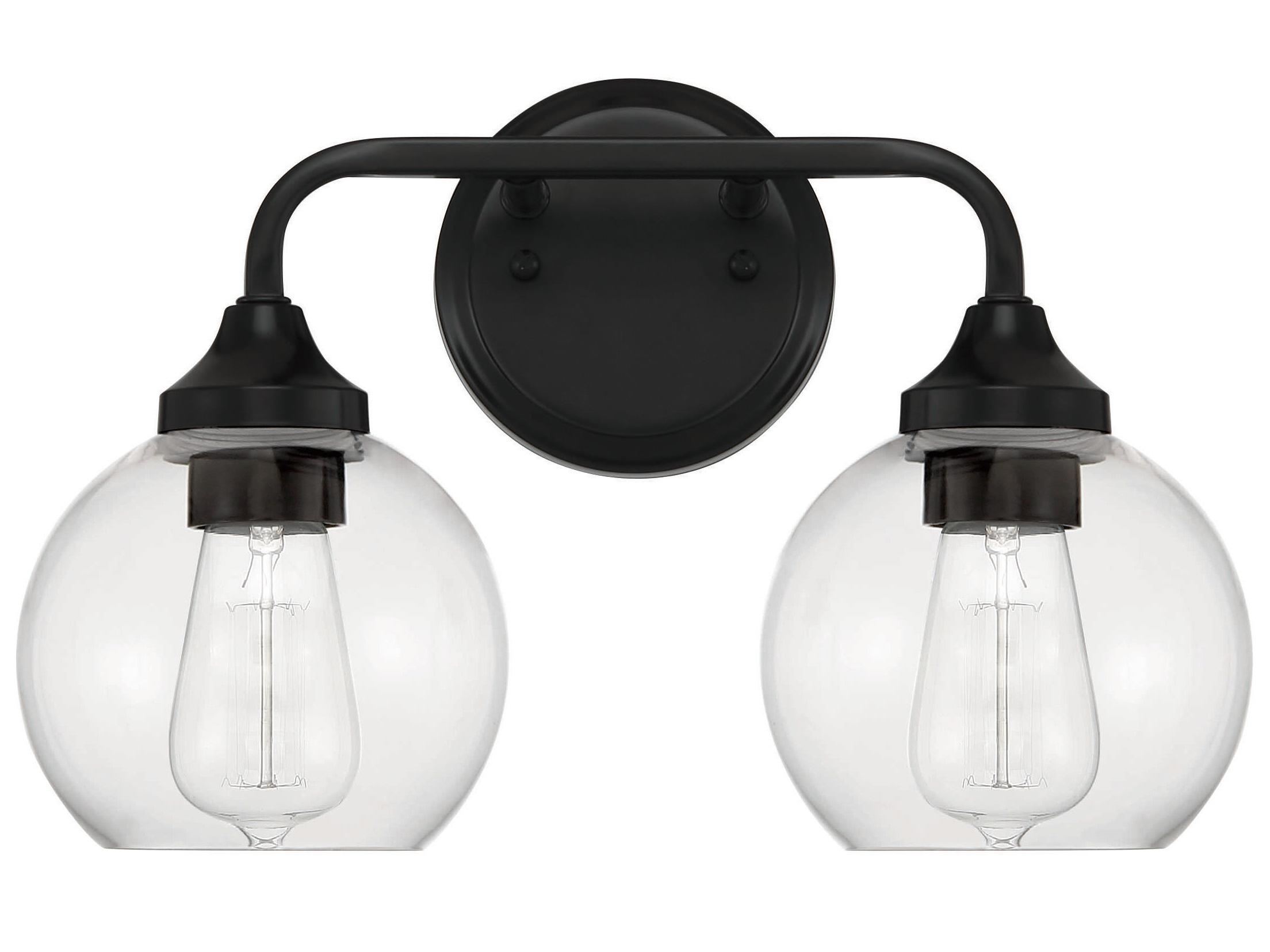 Craftmade Glenda 2-Light Flat Black Glass Vanity Light