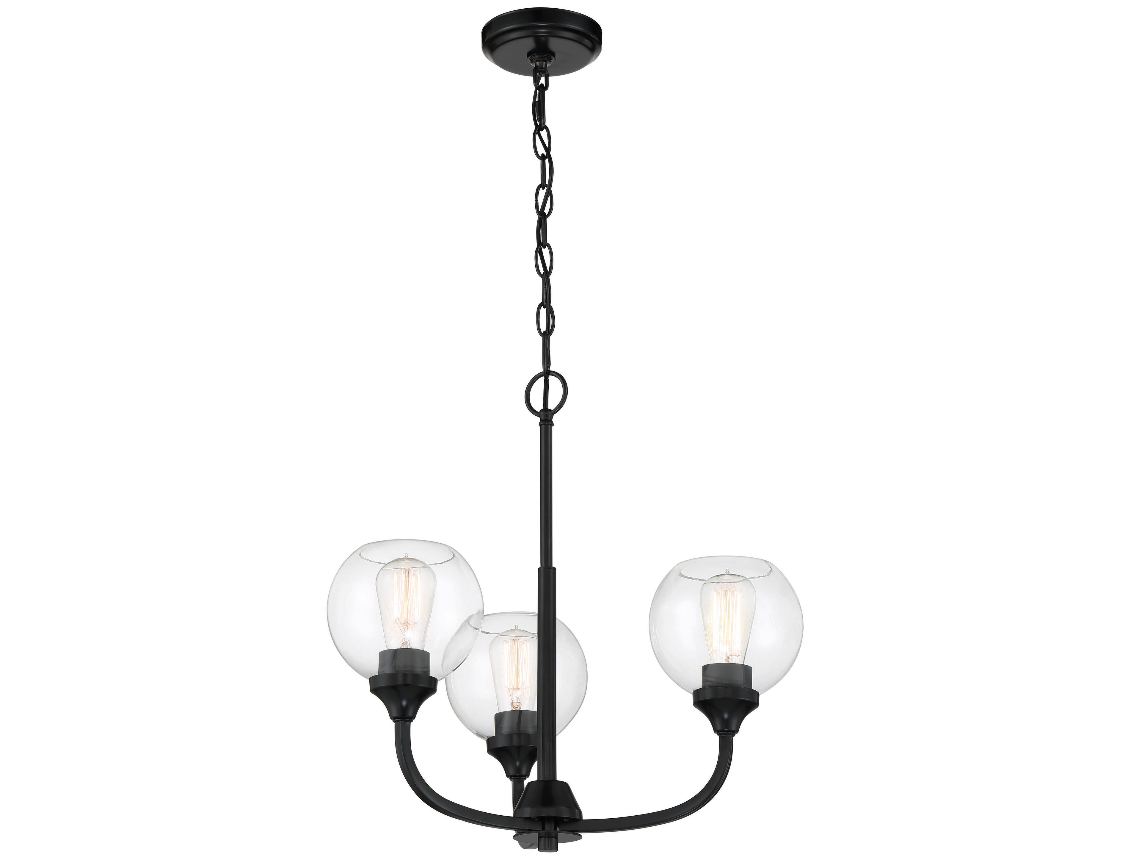 Craftmade Glenda 3-Light Flat Black Glass Globe Round Chandelier