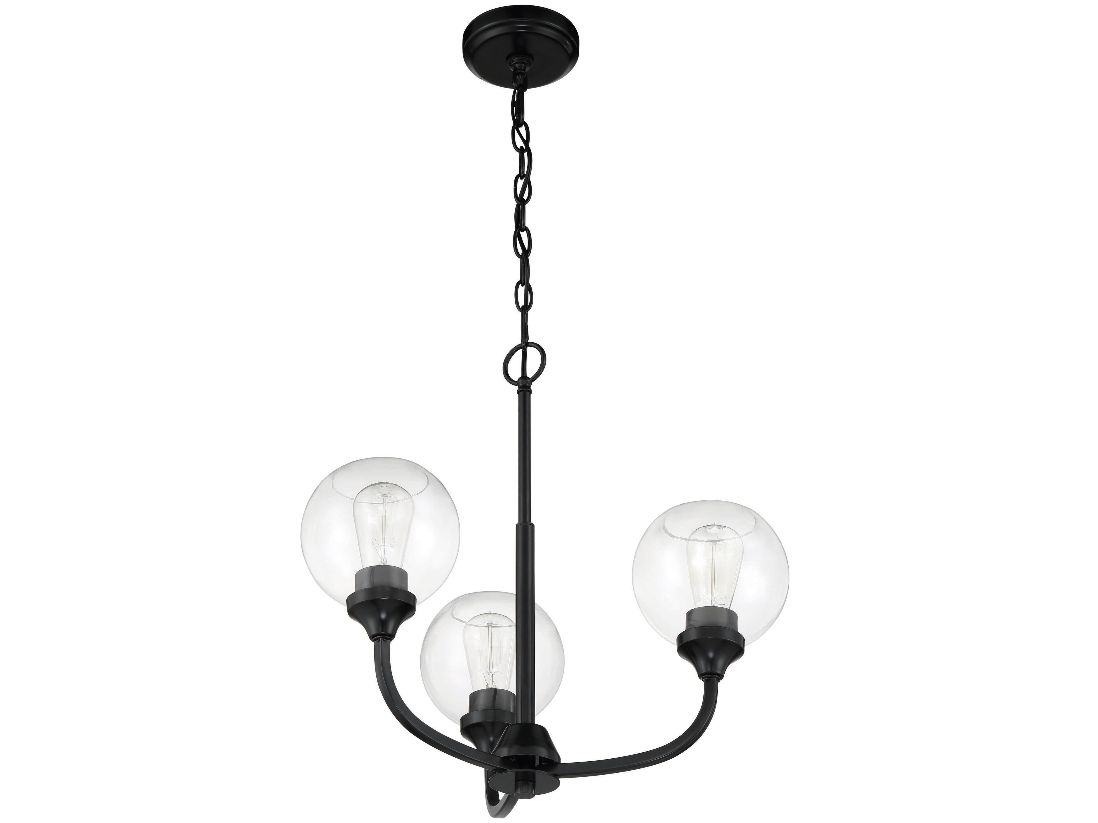 Craftmade Glenda 3-Light Flat Black Glass Globe Round Chandelier