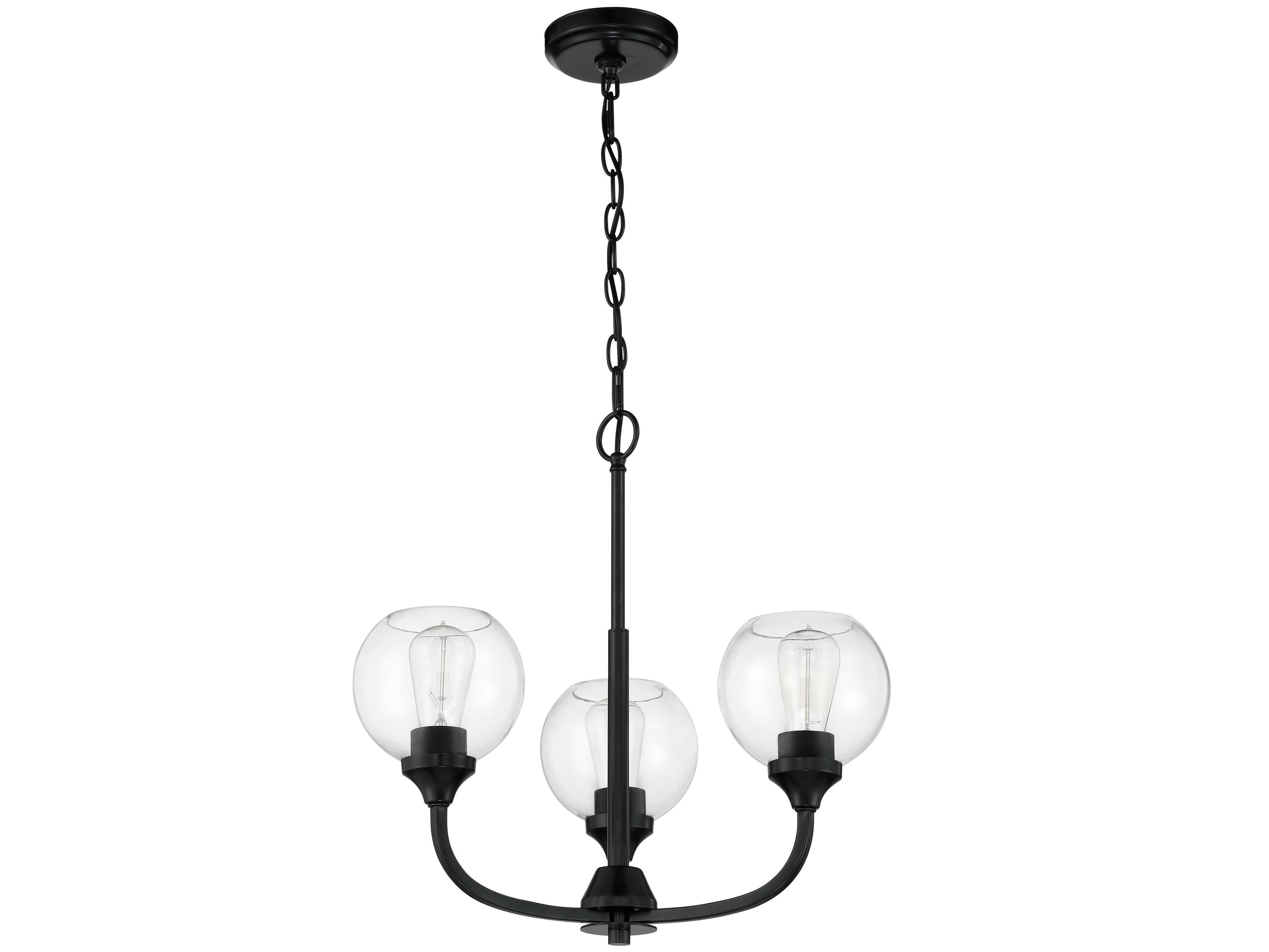 Craftmade Glenda 3-Light Flat Black Glass Globe Round Chandelier