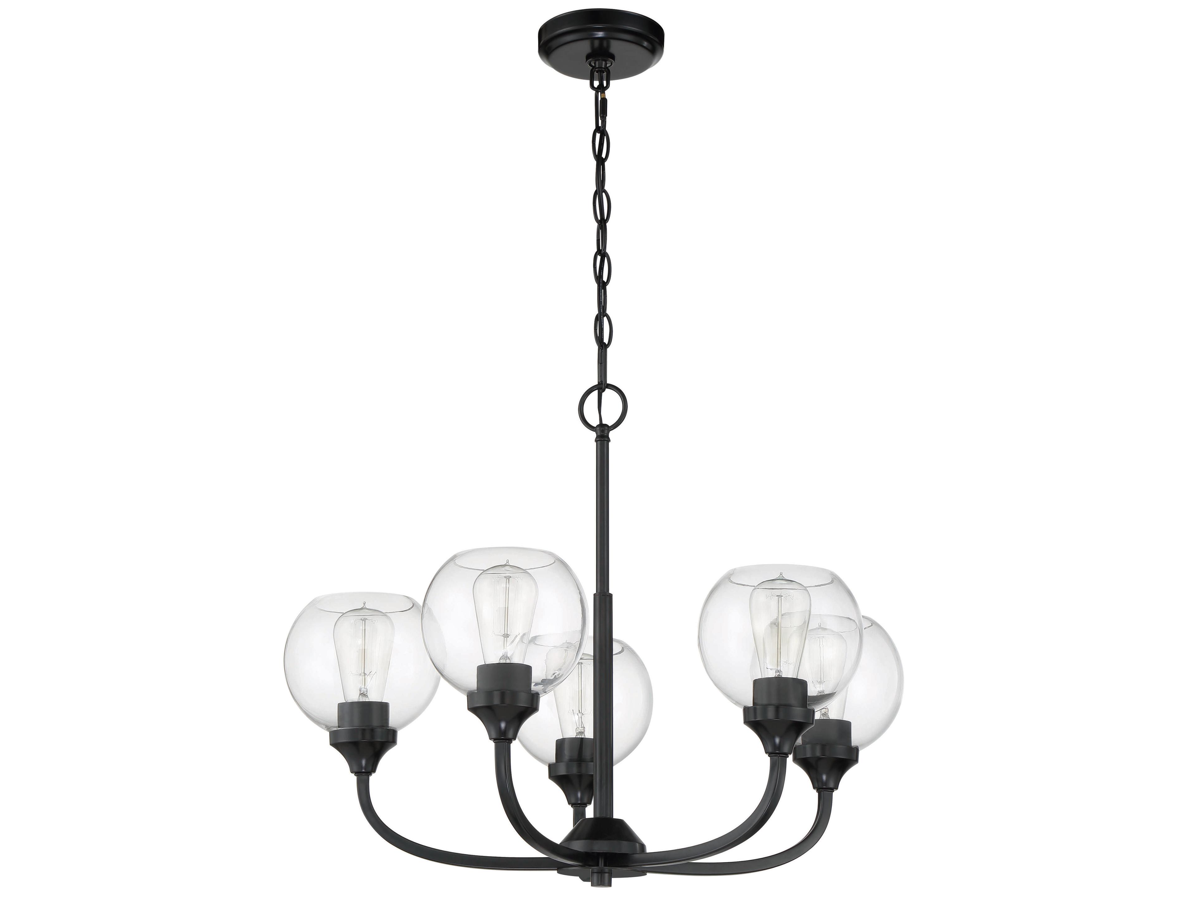 Craftmade Glenda 5-Light Flat Black Glass Globe Round Chandelier