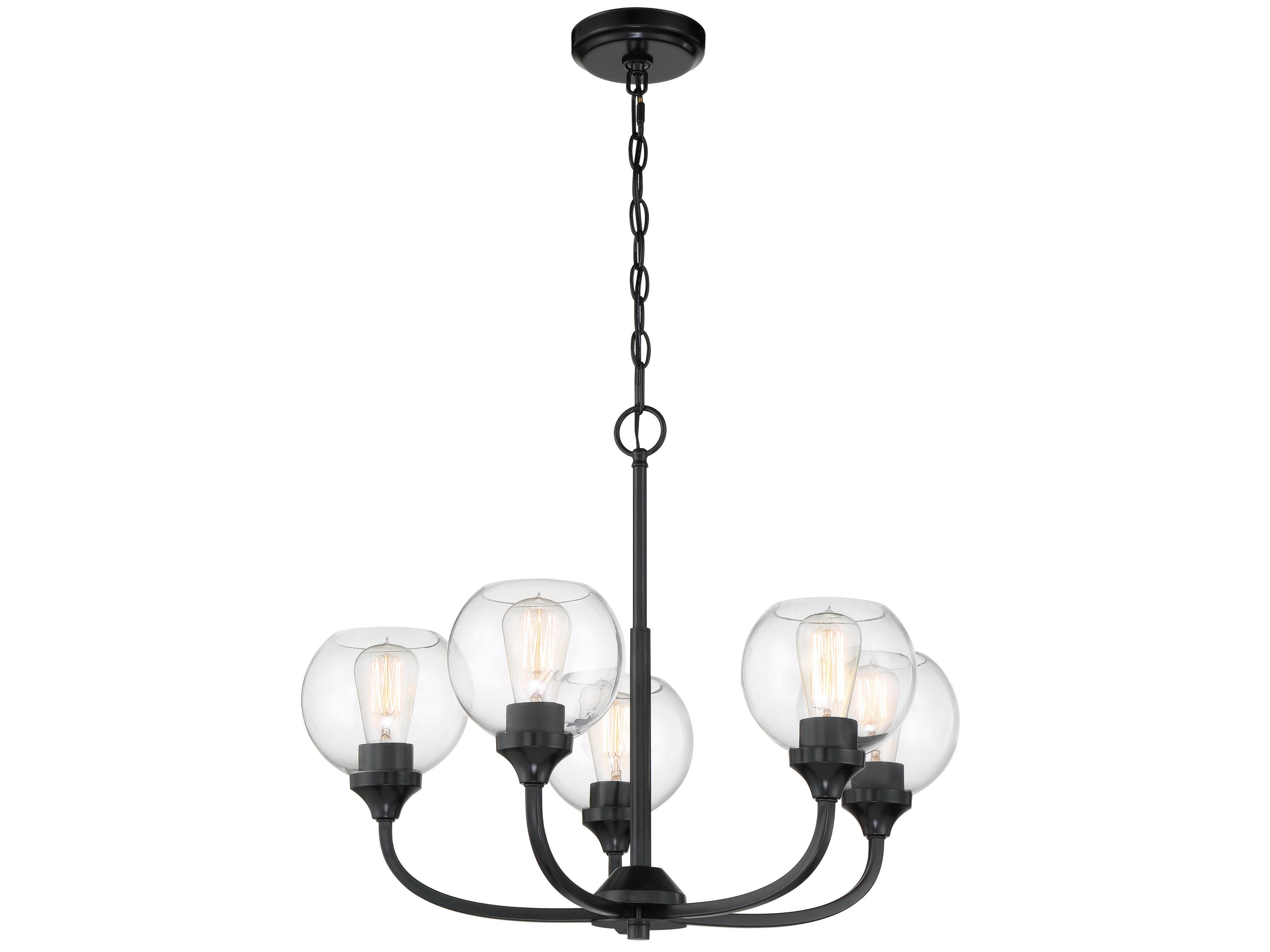 Craftmade Glenda 5-Light Flat Black Glass Globe Round Chandelier
