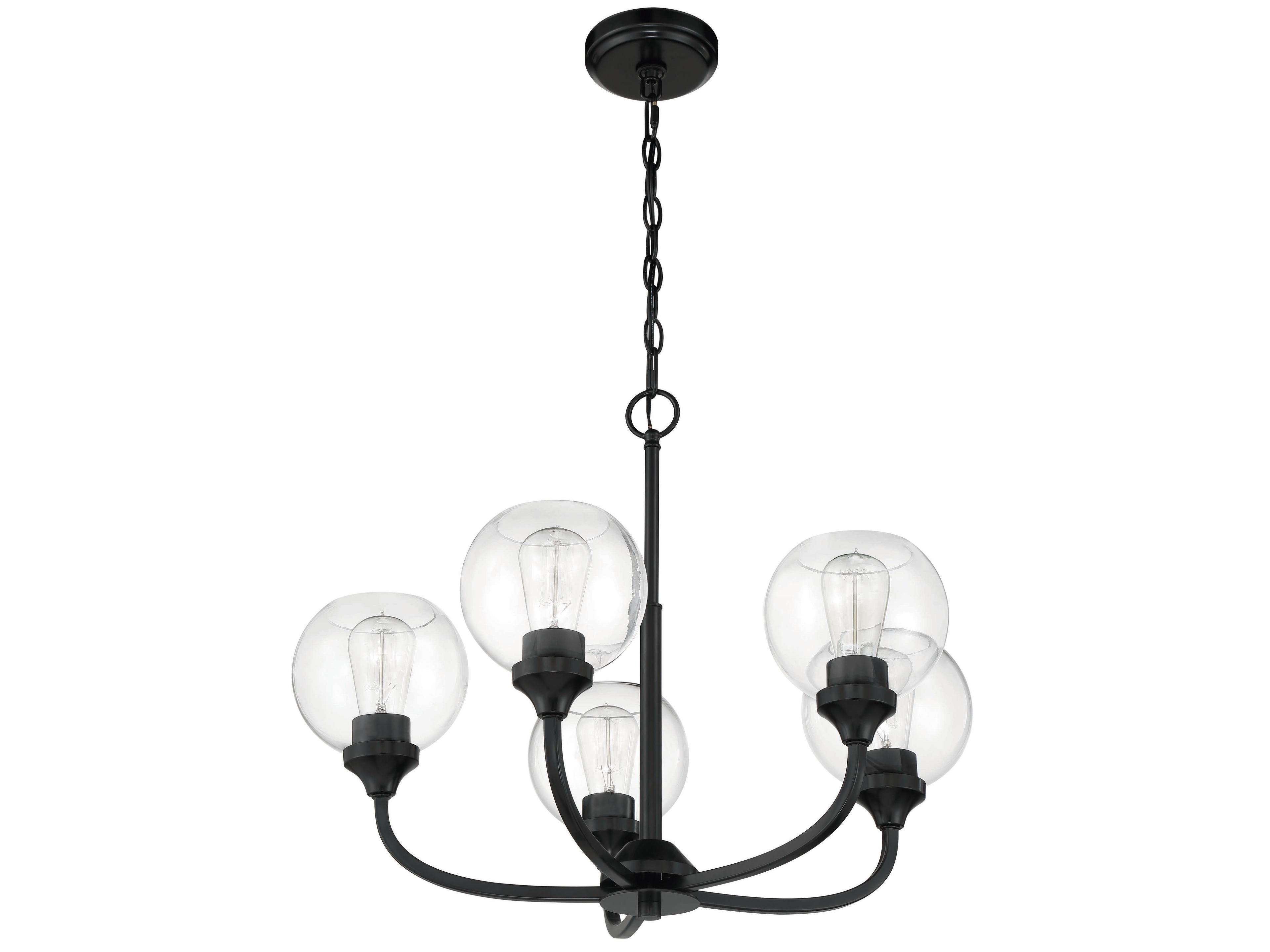 Craftmade Glenda 5-Light Flat Black Glass Globe Round Chandelier
