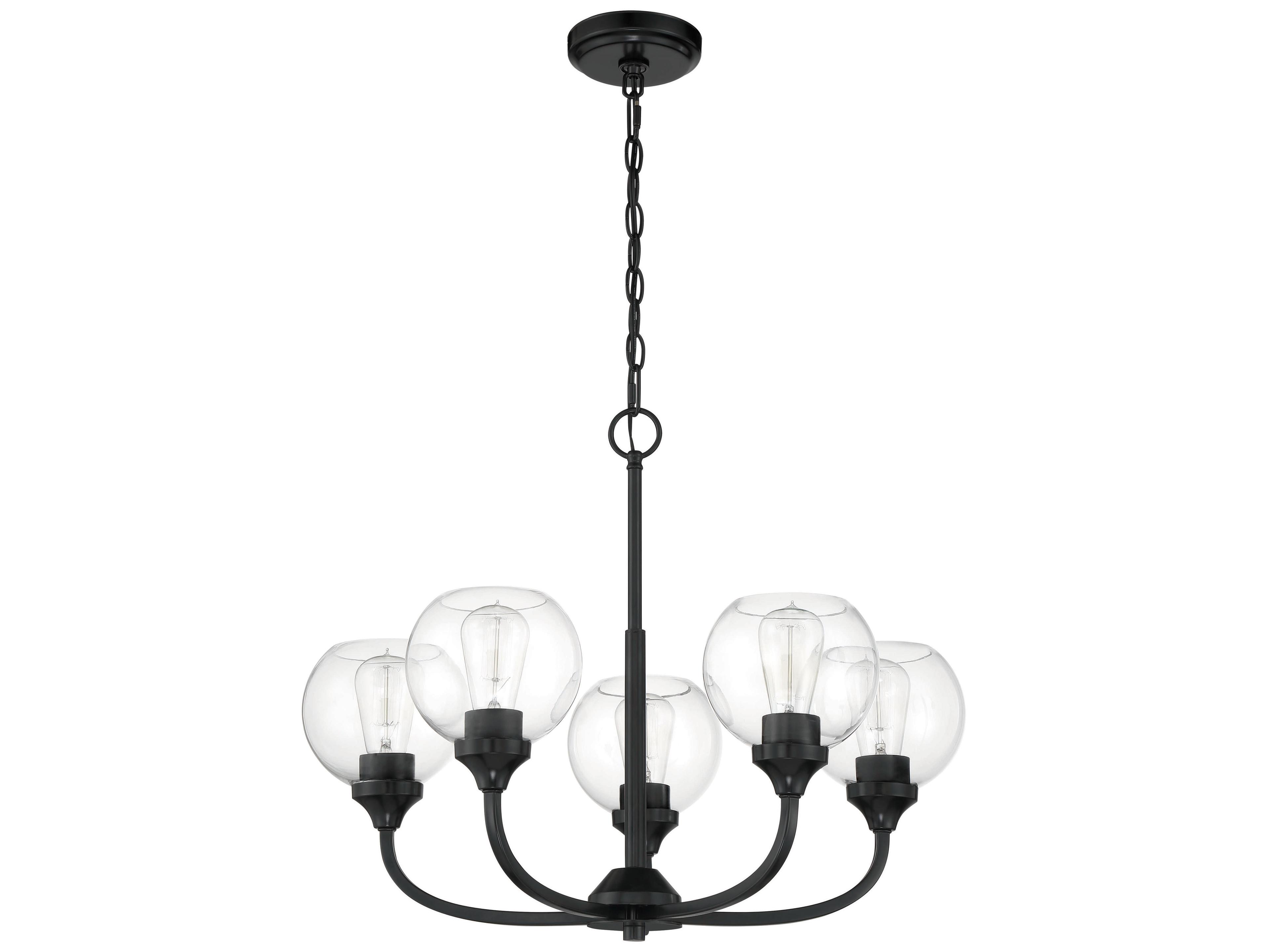 Craftmade Glenda 5-Light Flat Black Glass Globe Round Chandelier