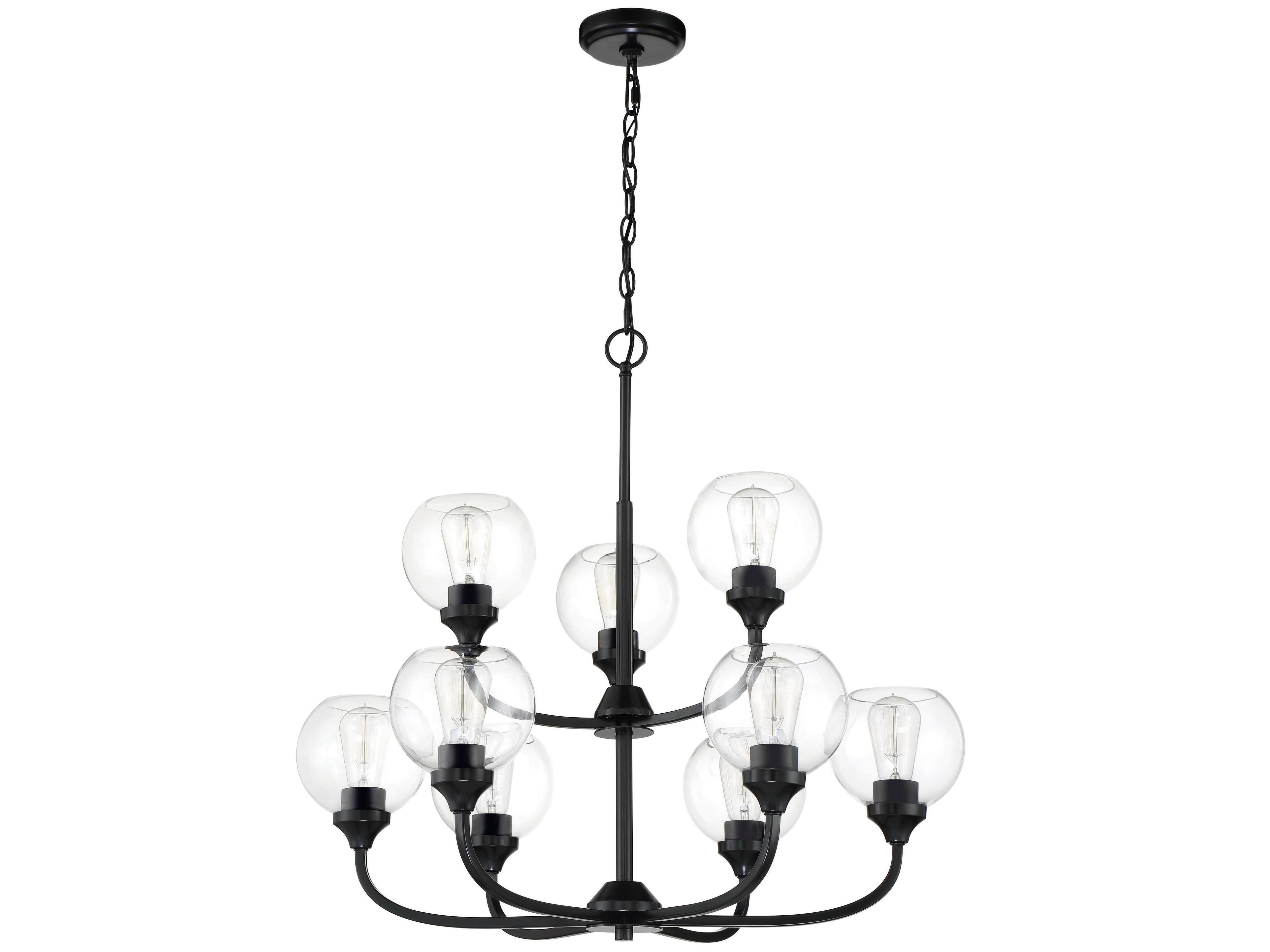 Craftmade Glenda 9-Light Flat Black Glass Globe Round Chandelier