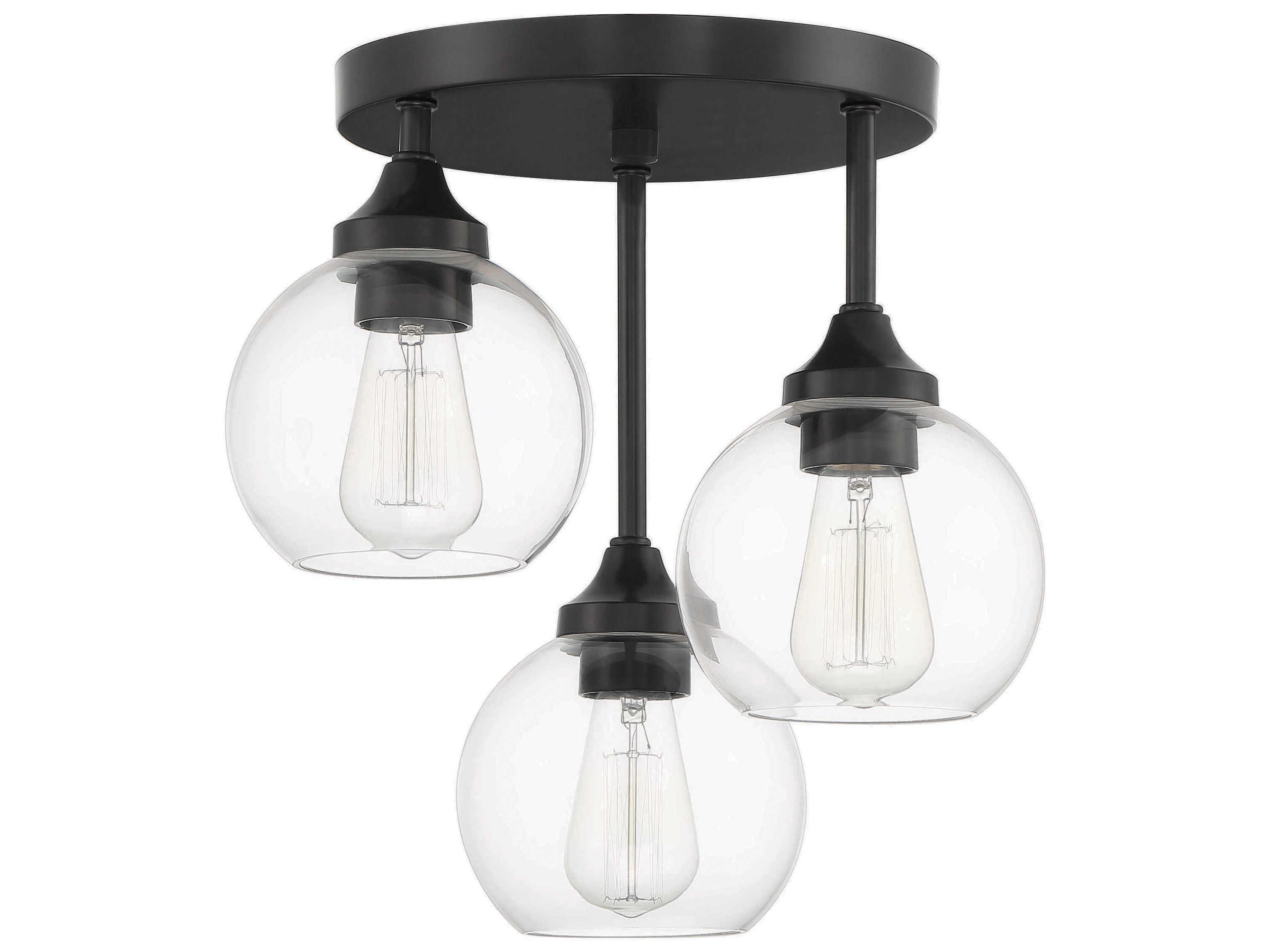 Craftmade Glenda 3-Light Flat Black Glass Globe Semi Flush Mount