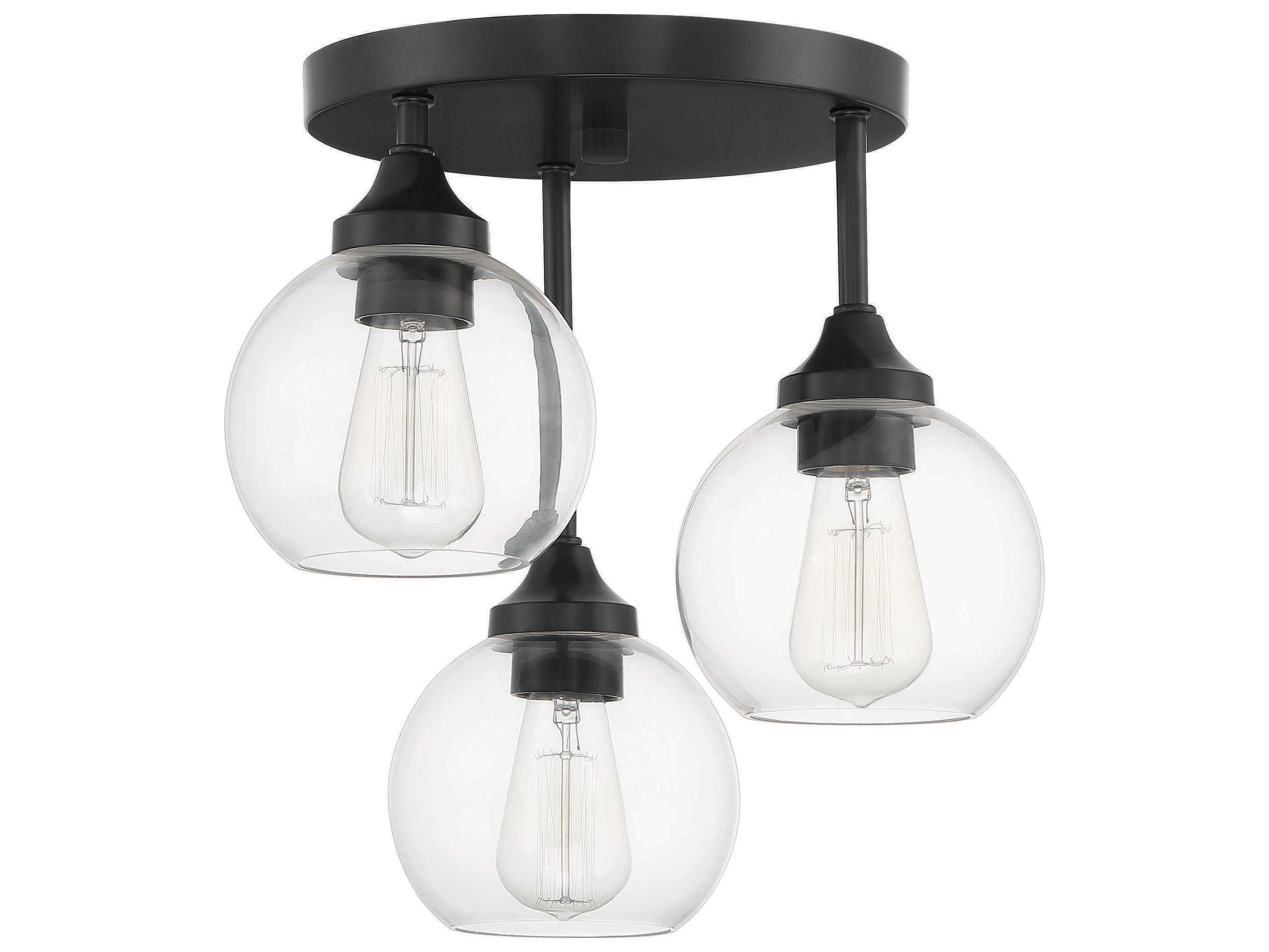 Craftmade Glenda 3-Light Flat Black Glass Globe Semi Flush Mount