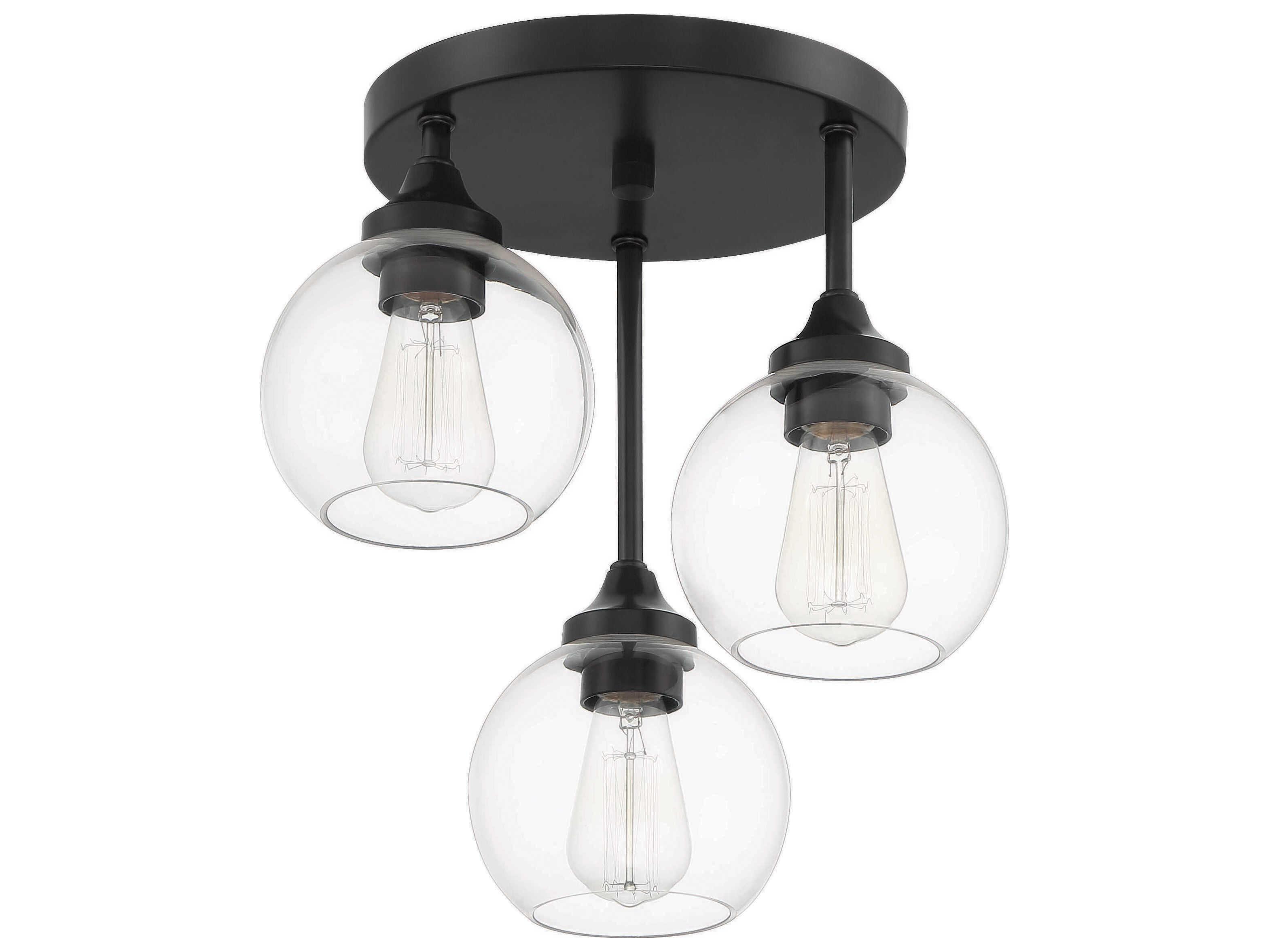 Craftmade Glenda 3-Light Flat Black Glass Globe Semi Flush Mount