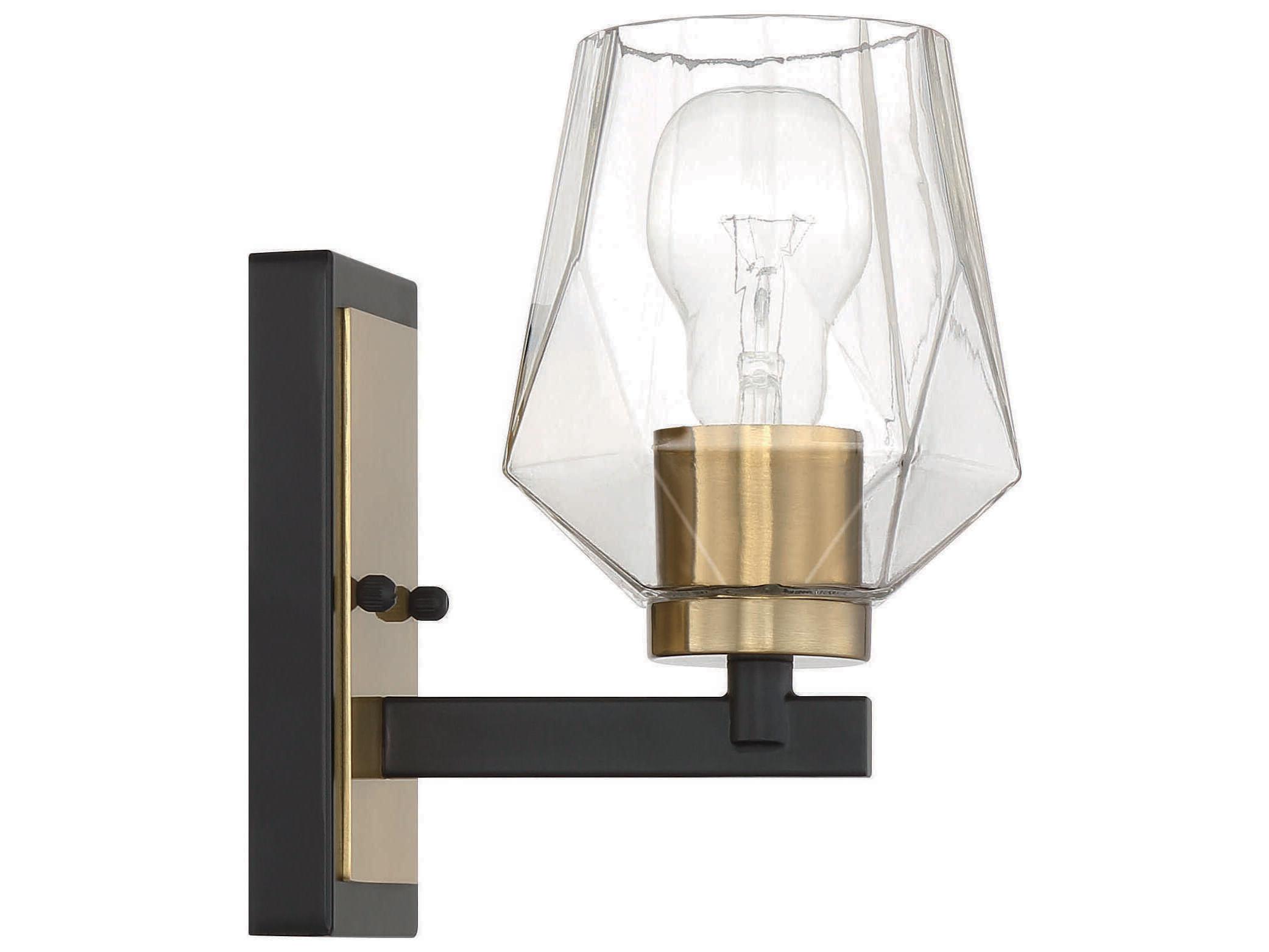Craftmade Avante Grand 1-Light Flat Black Satin Brass Glass Wall Sconce