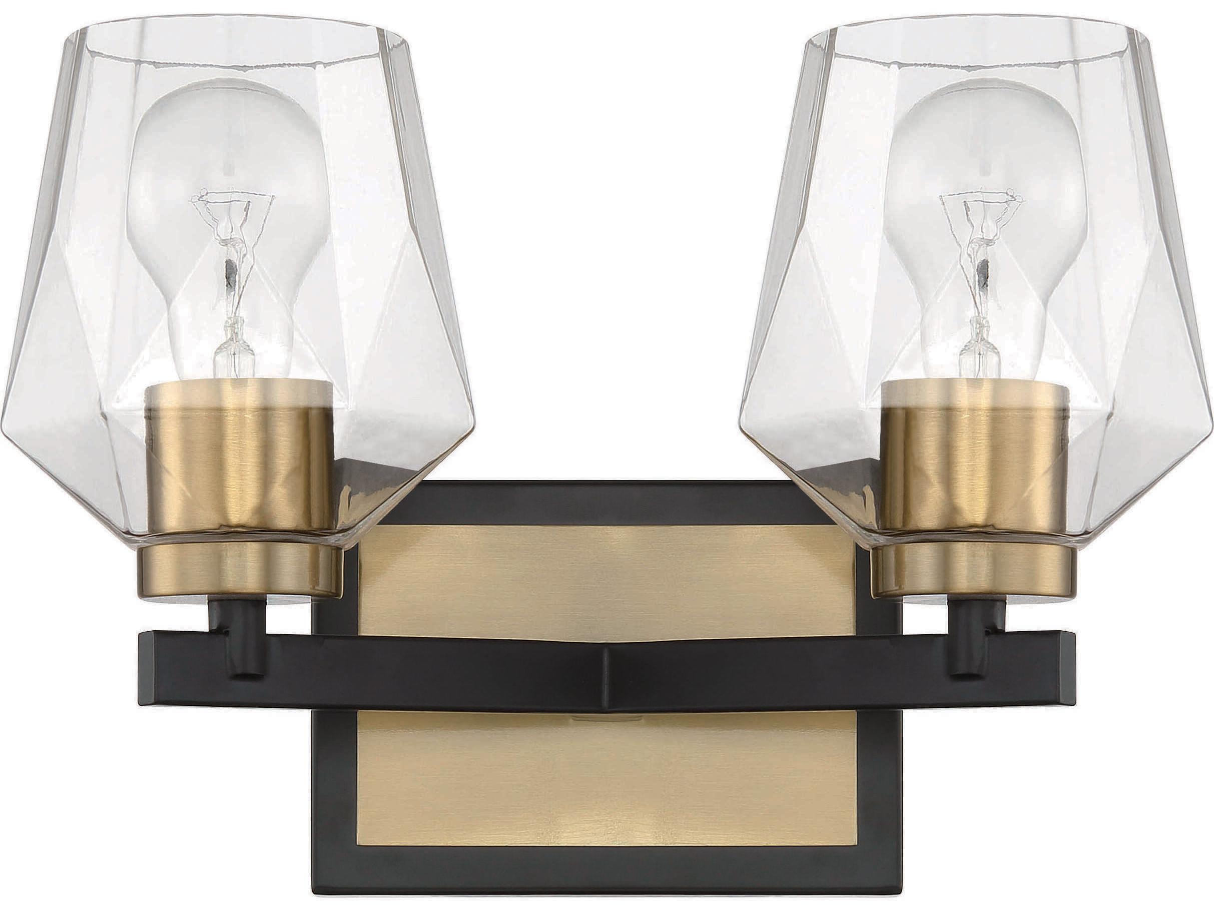 Craftmade Avante Grand 2-Light Flat Black Satin Brass Glass Vanity Light