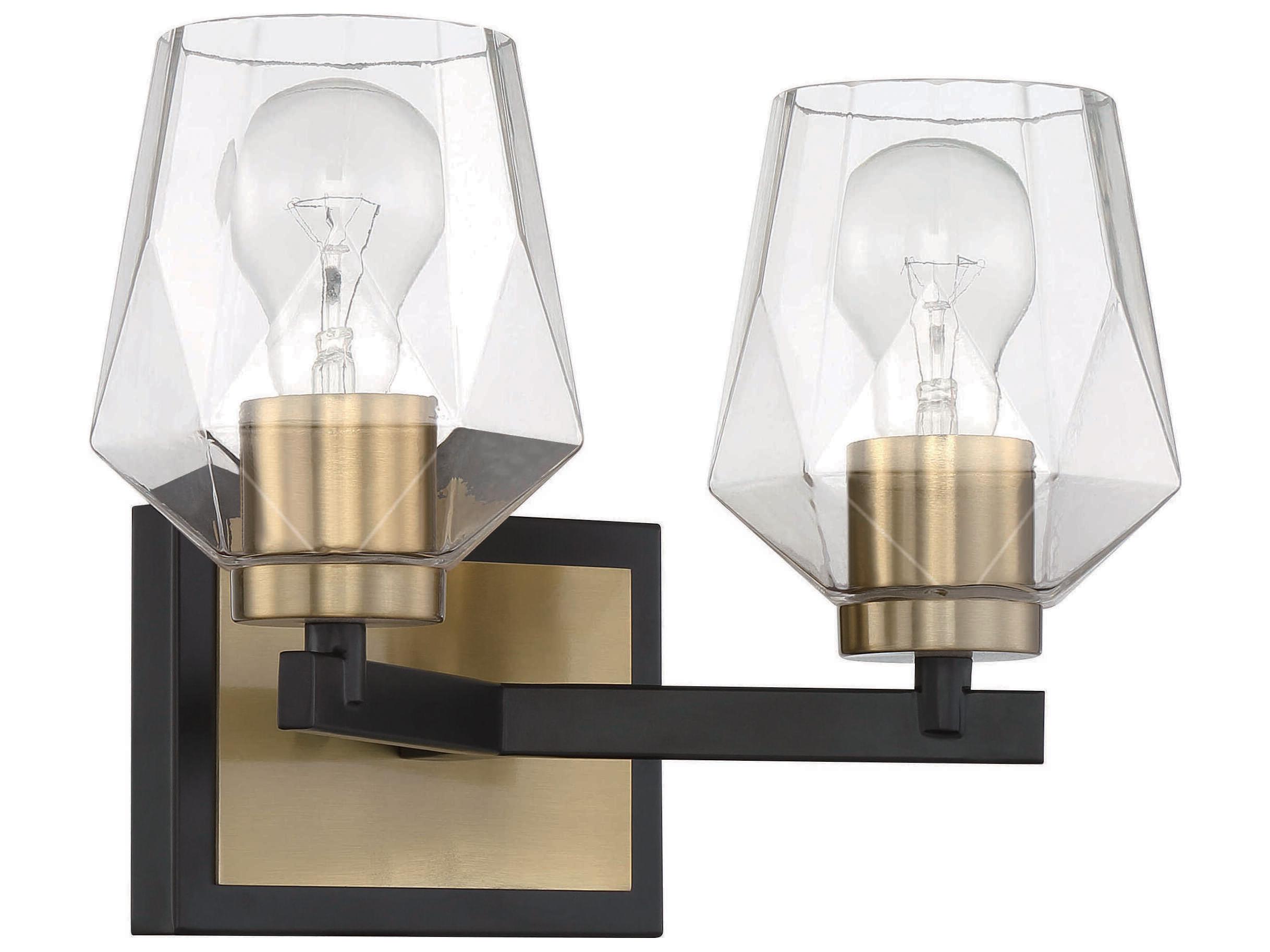 Craftmade Avante Grand 2-Light Flat Black Satin Brass Glass Vanity Light