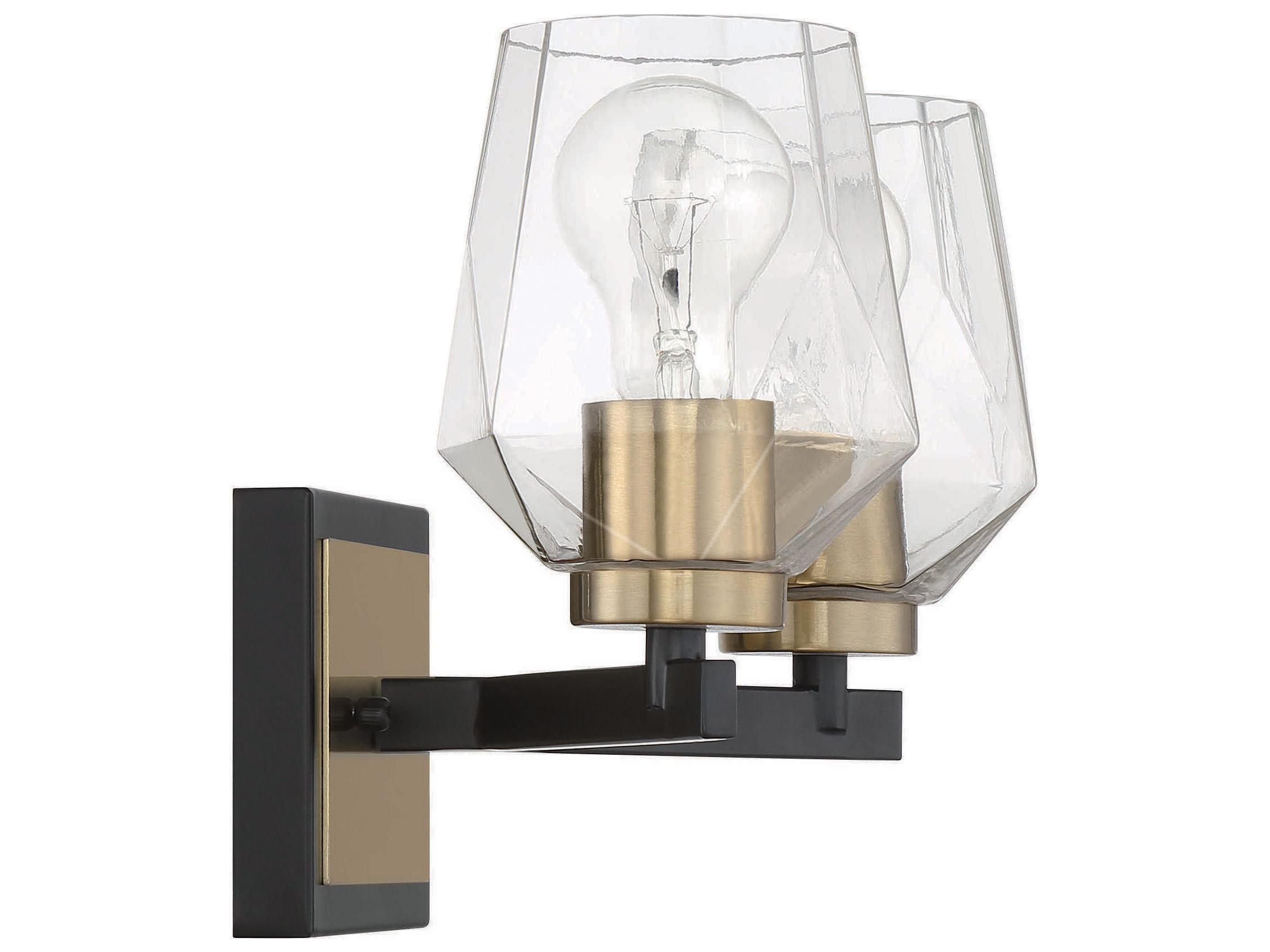 Craftmade Avante Grand 2-Light Flat Black Satin Brass Glass Vanity Light