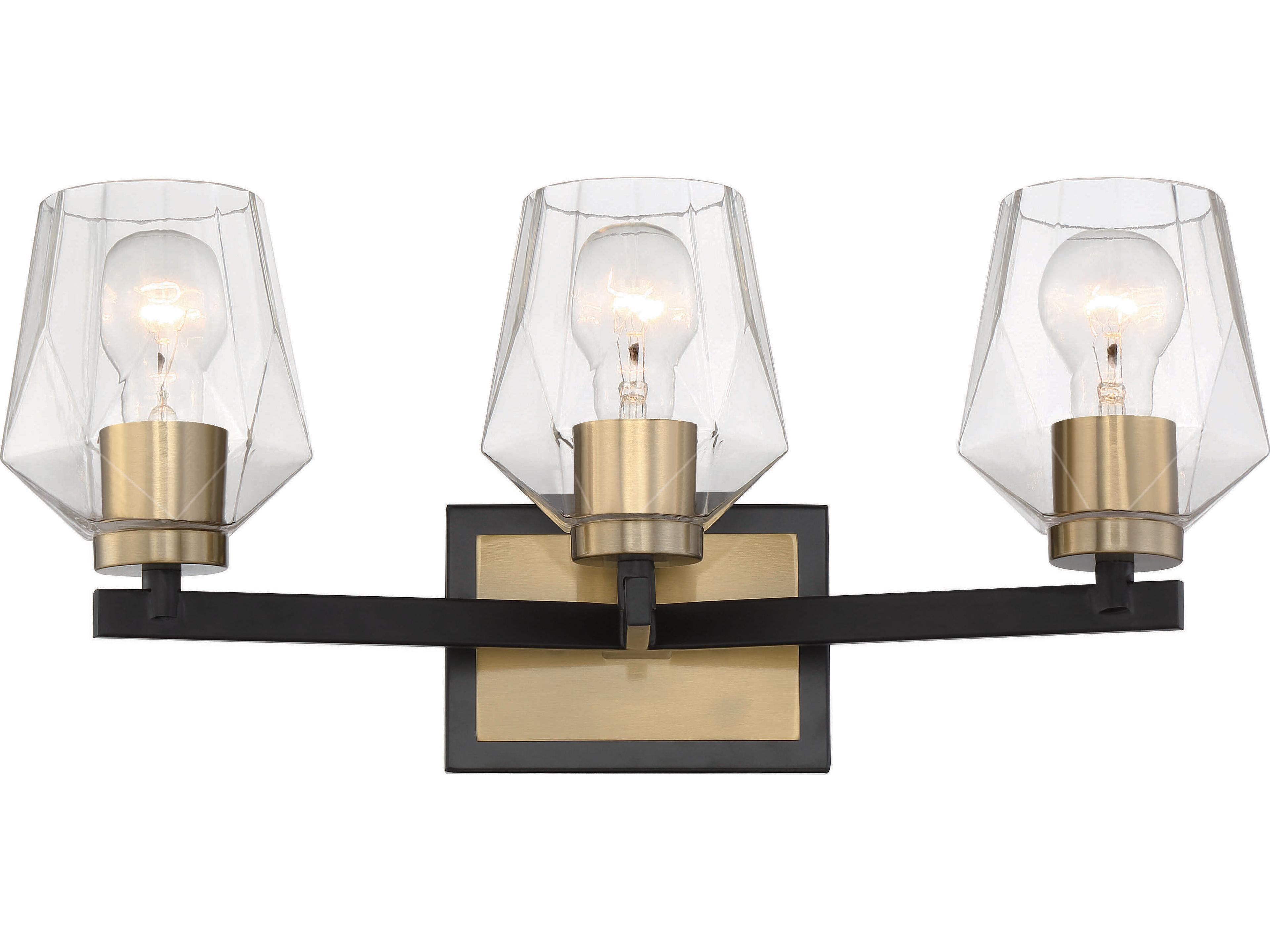Craftmade Avante Grand 3-Light Flat Black Satin Brass Glass Vanity Light