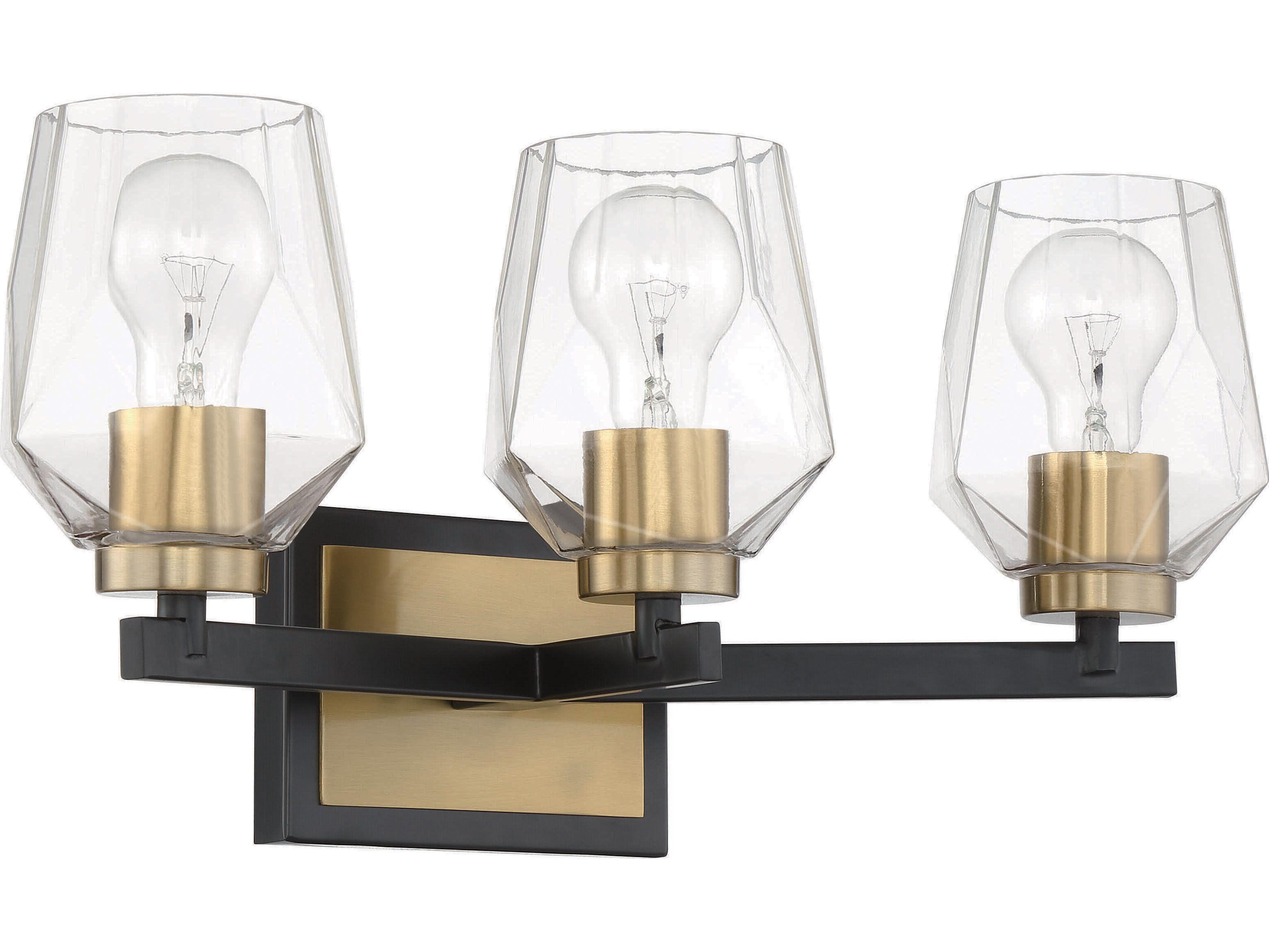 Craftmade Avante Grand 3-Light Flat Black Satin Brass Glass Vanity Light