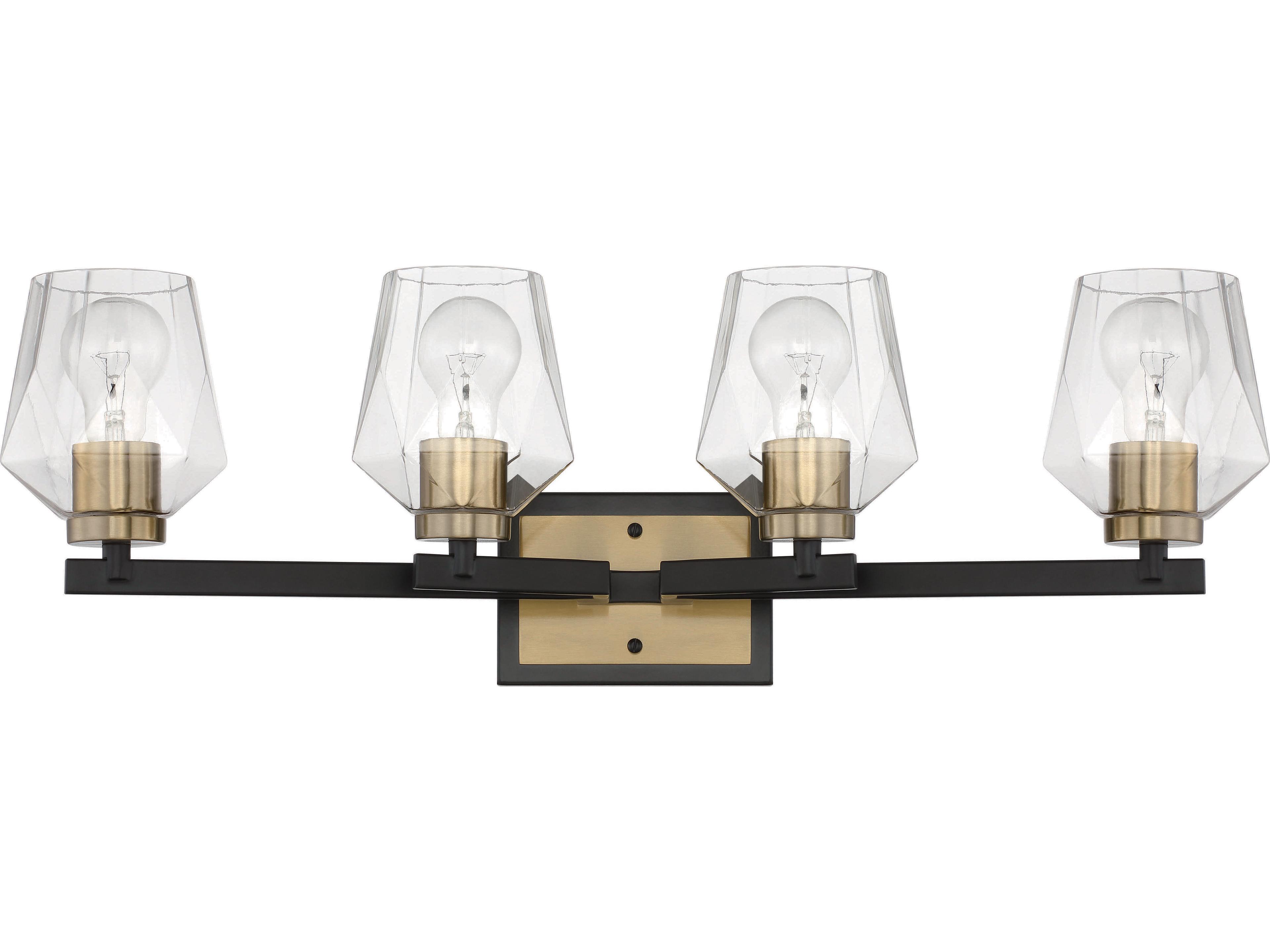 Craftmade Avante Grand 4-Light Flat Black Satin Brass Glass Vanity Light
