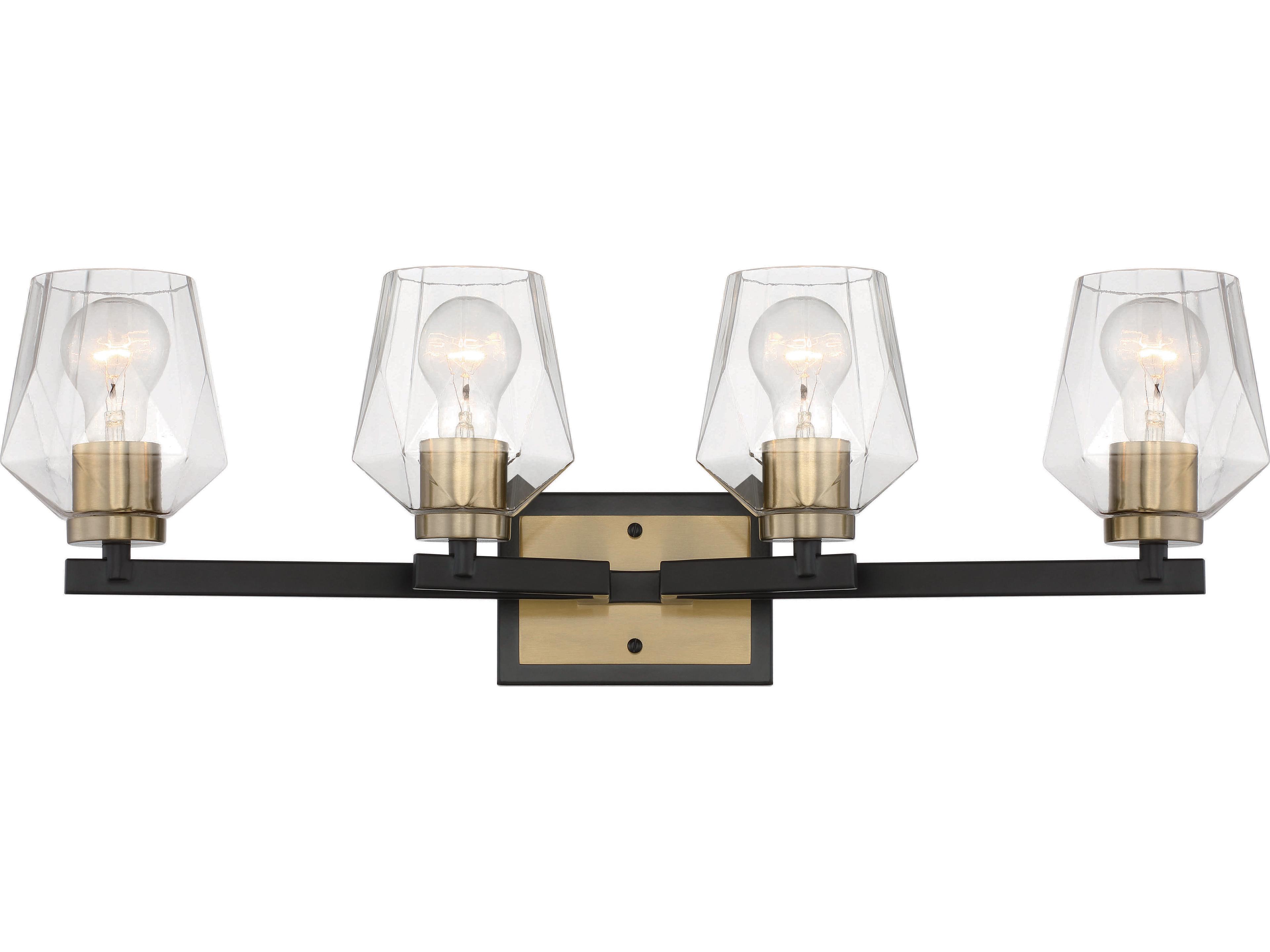 Craftmade Avante Grand 4-Light Flat Black Satin Brass Glass Vanity Light