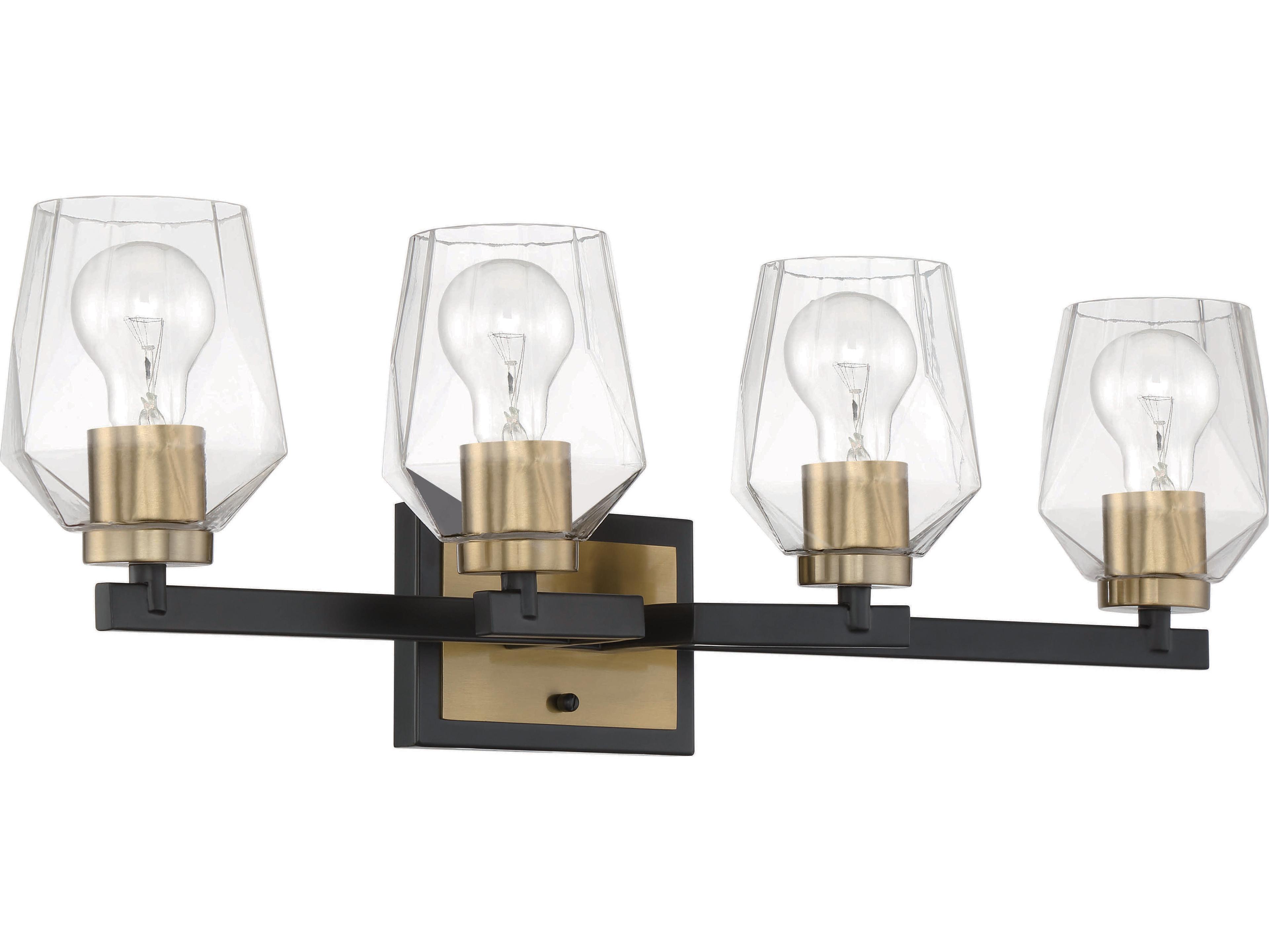 Craftmade Avante Grand 4-Light Flat Black Satin Brass Glass Vanity Light