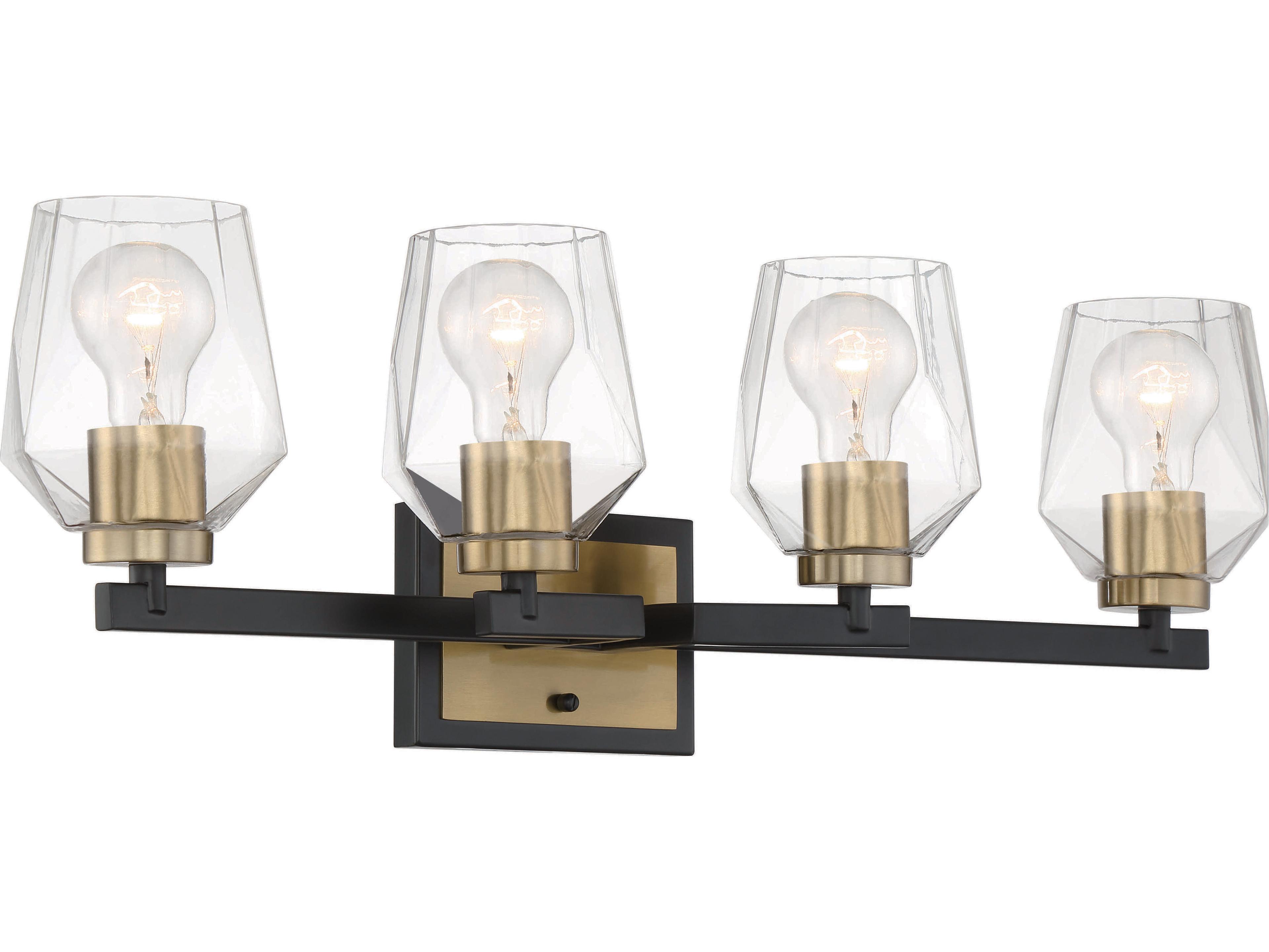 Craftmade Avante Grand 4-Light Flat Black Satin Brass Glass Vanity Light