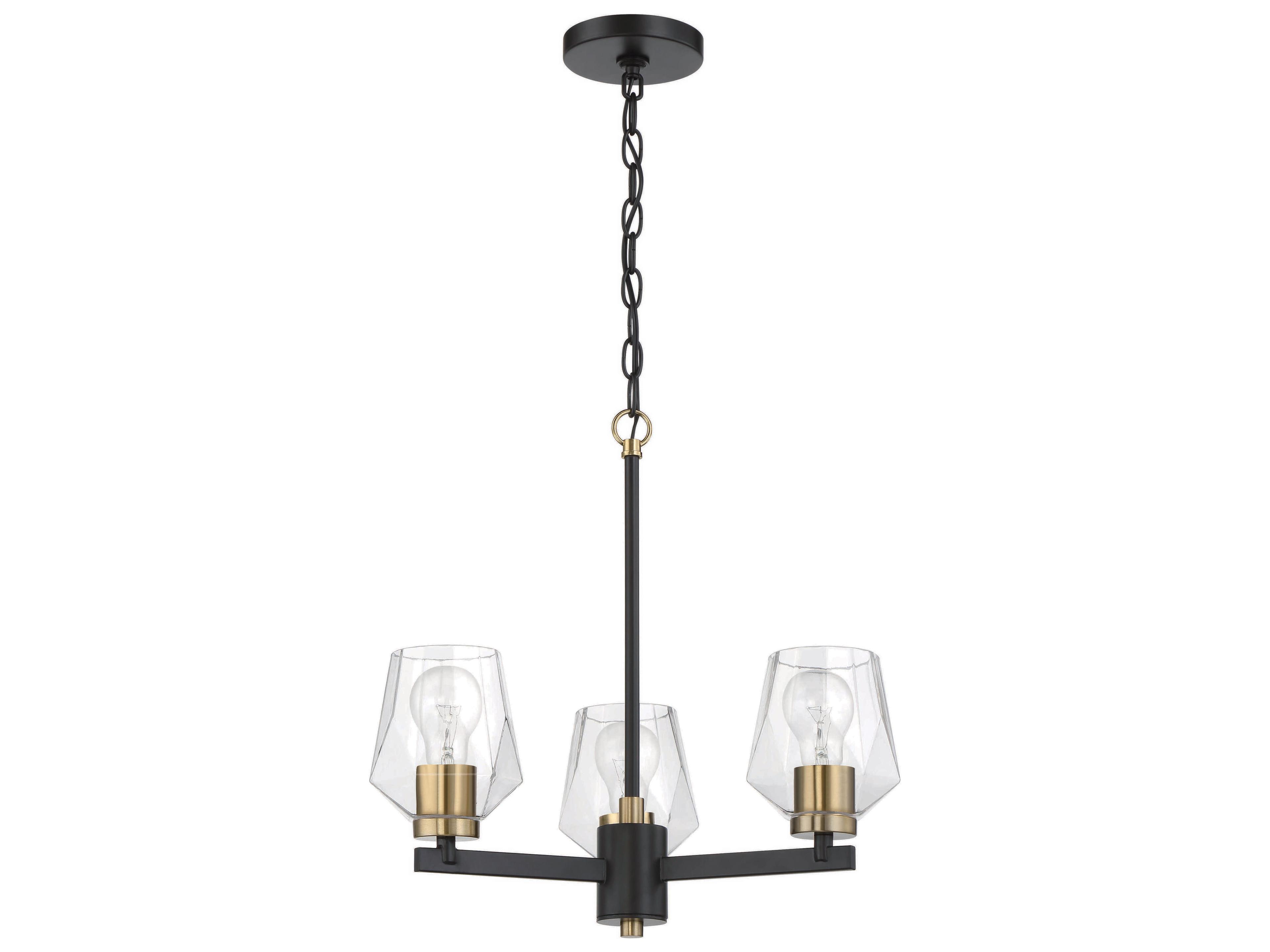 Craftmade Avante Grand 3-Light Flat Black Satin Brass Glass Chandelier