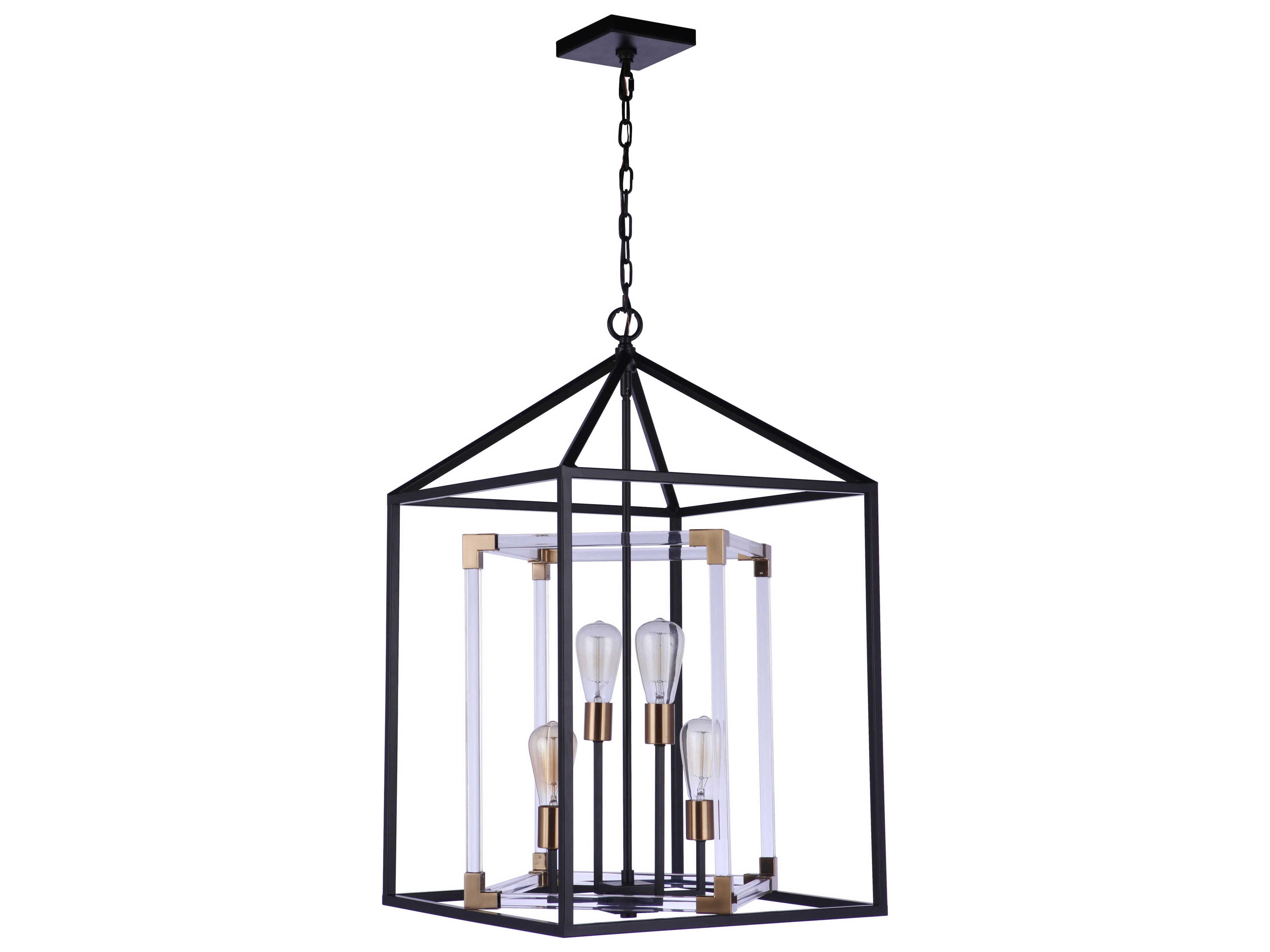 Craftmade Aaron 4-Light Flat Black Satin Brass Glass Pendant