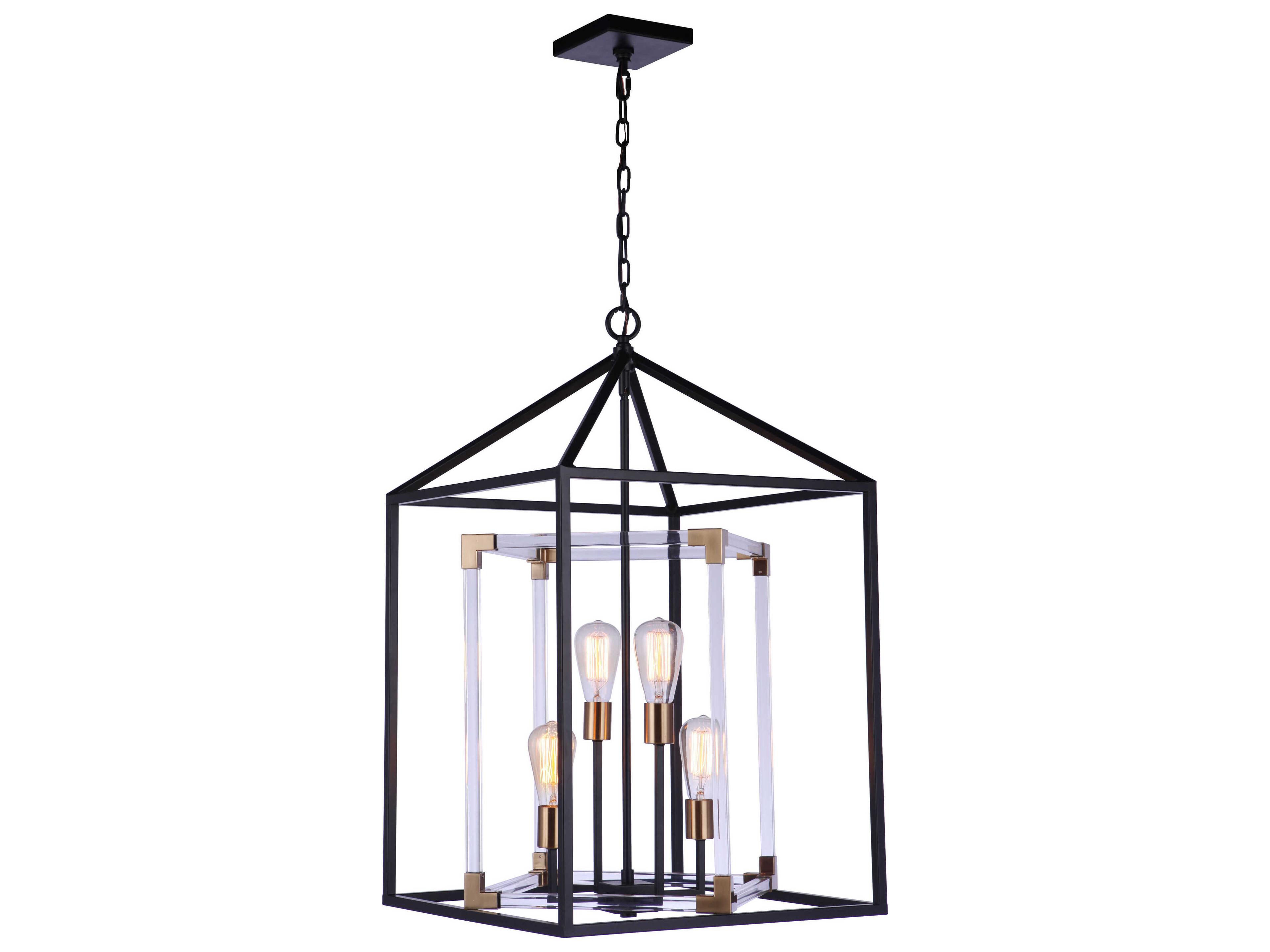 Craftmade Aaron 4-Light Flat Black Satin Brass Glass Pendant